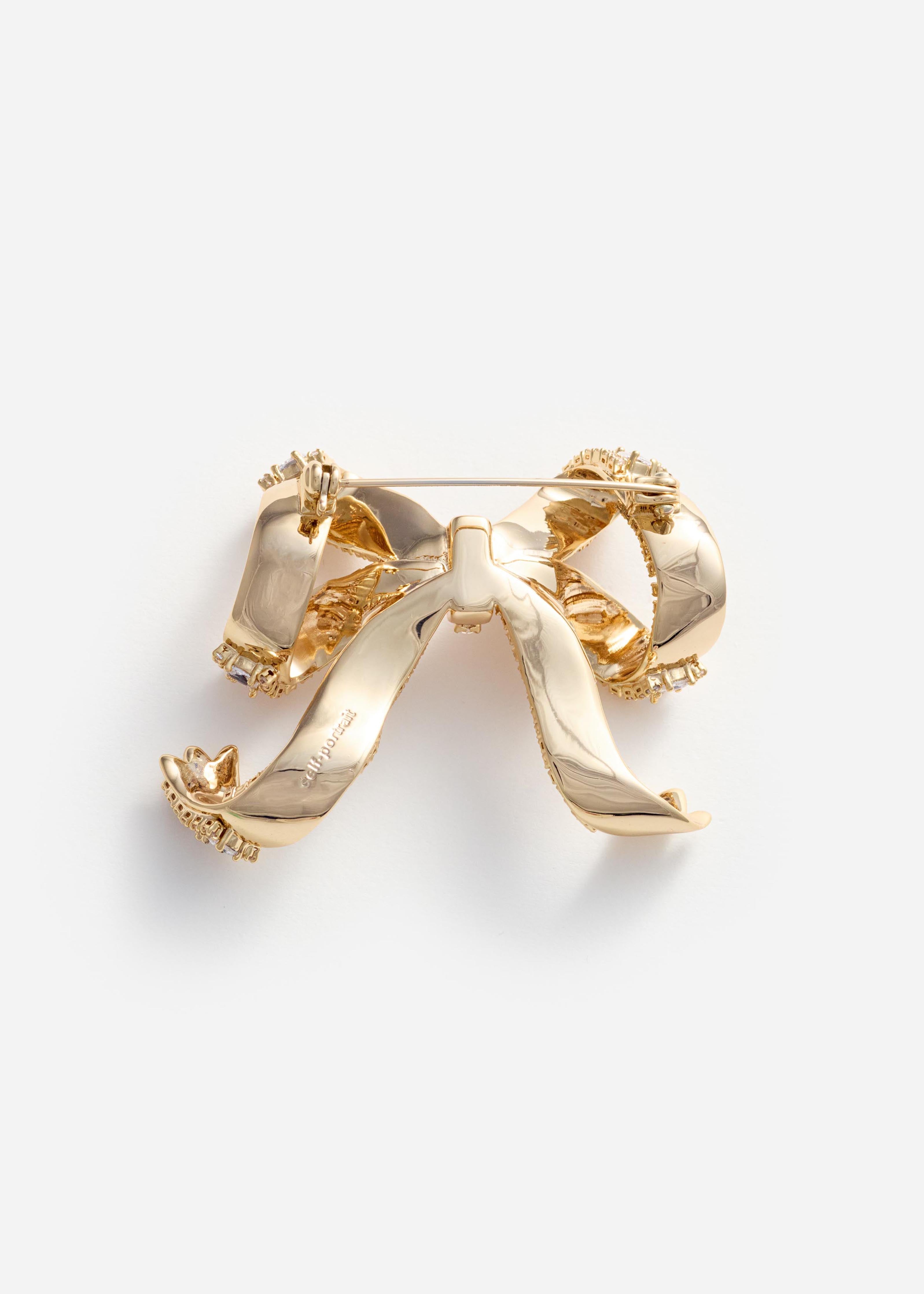 Self Portrait Jewellery Gold Crystal Bow Brosche Gold Schleife