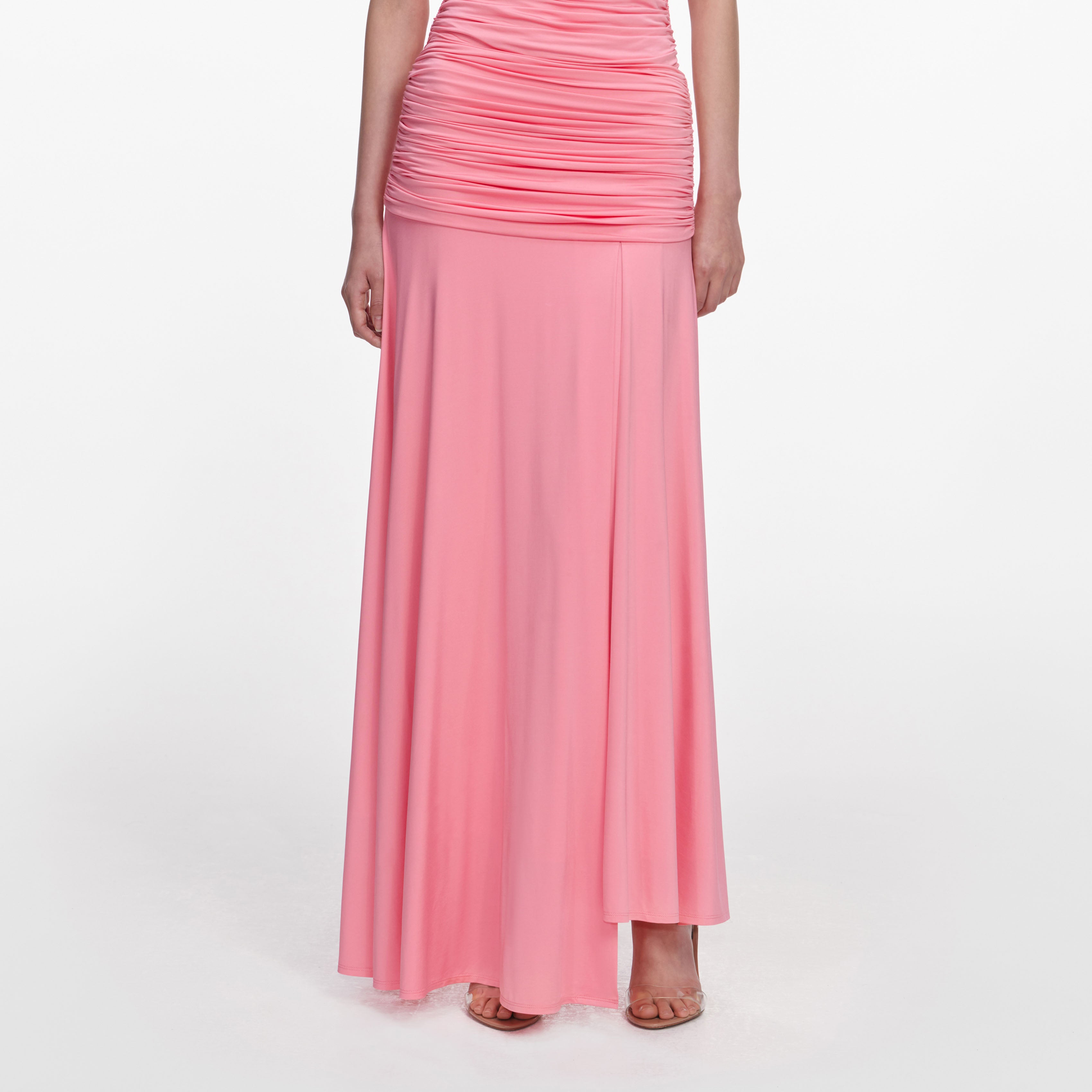 Self Portrait Pink Jersey Gathered Maxi Skirt Rock Pink UK 6