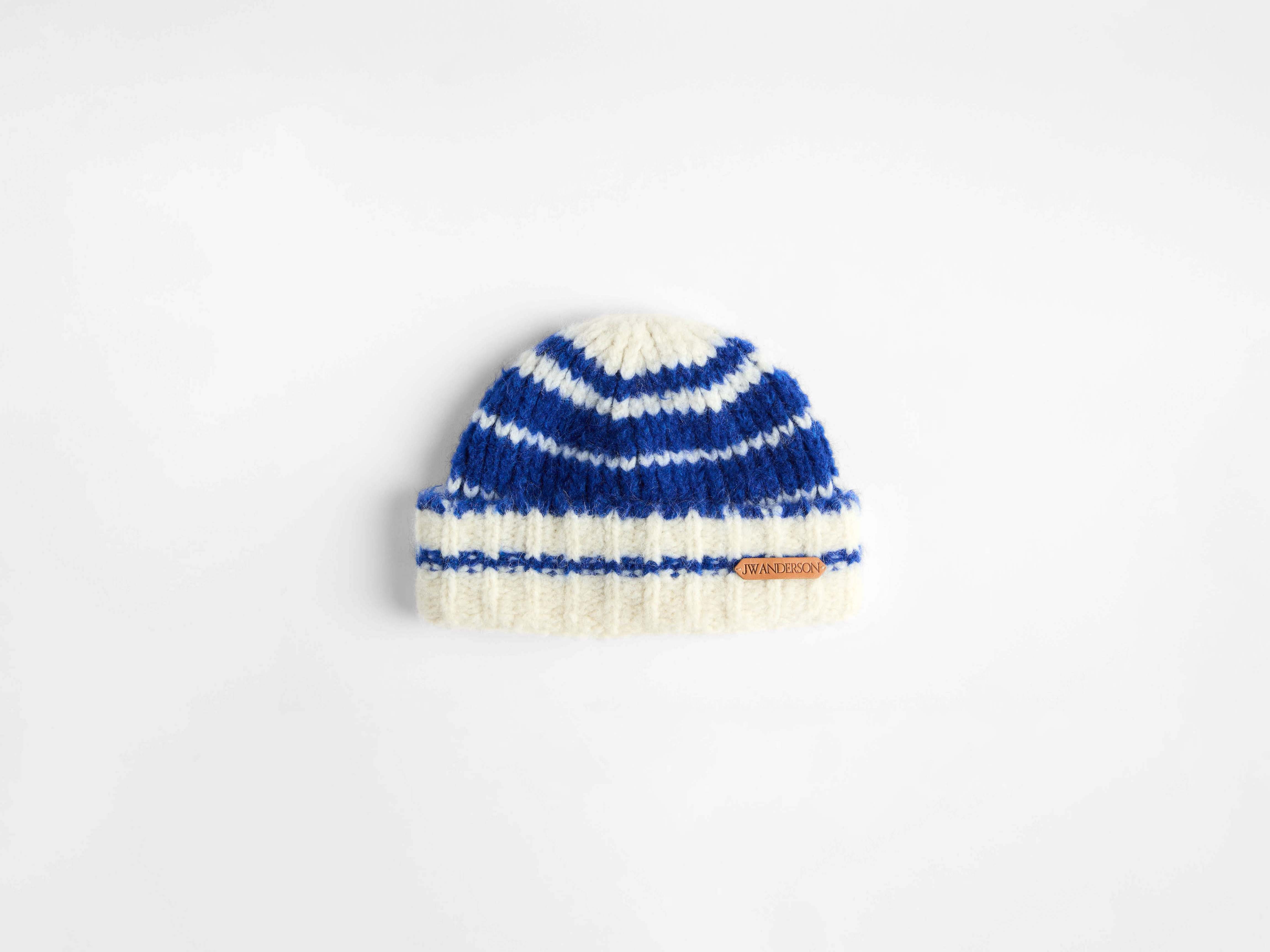 J.W.Anderson Striped Beanie Mütze Royal Blue Mohair