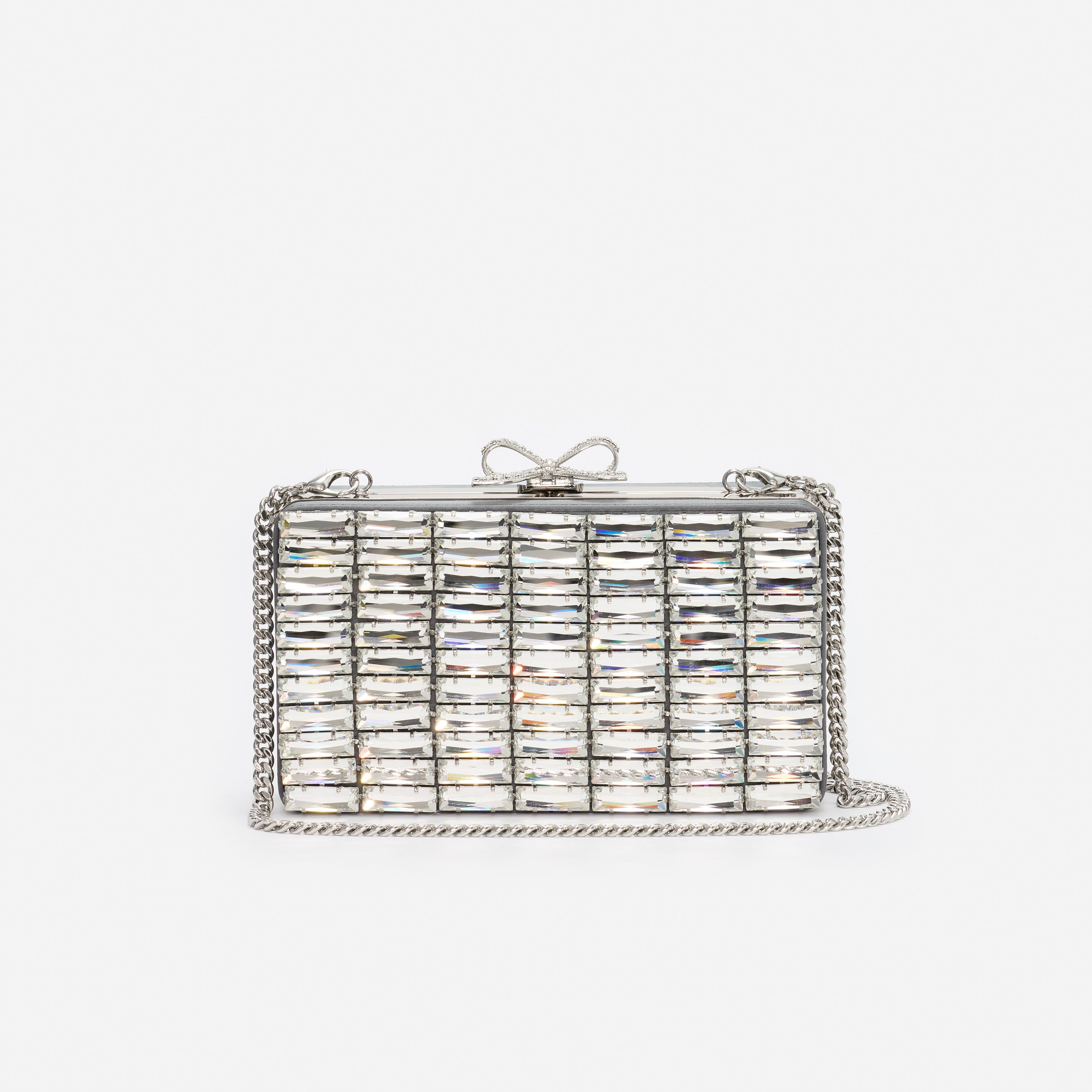 Self-Portrait Grey Satin Crystal Clutch Grau Mini Strass