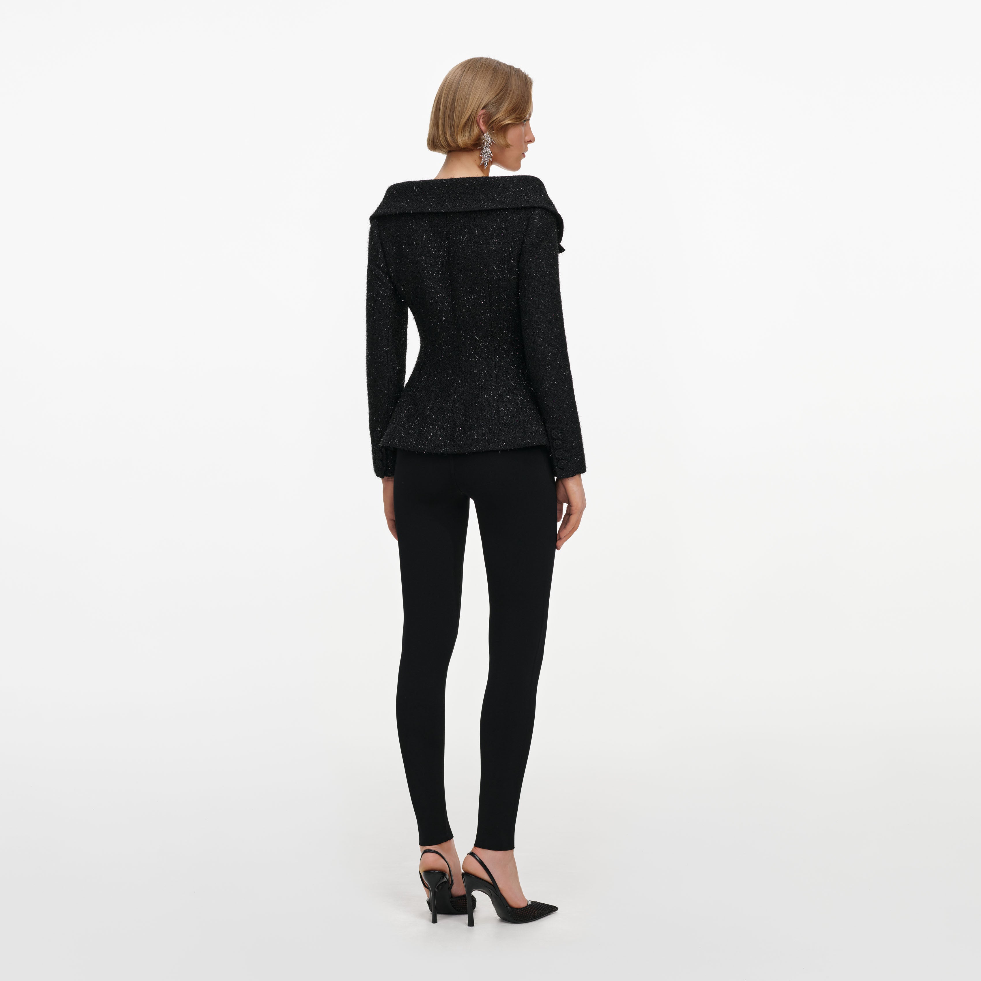 Self Portrait Black Metallic Boucle Jacke Schwarz