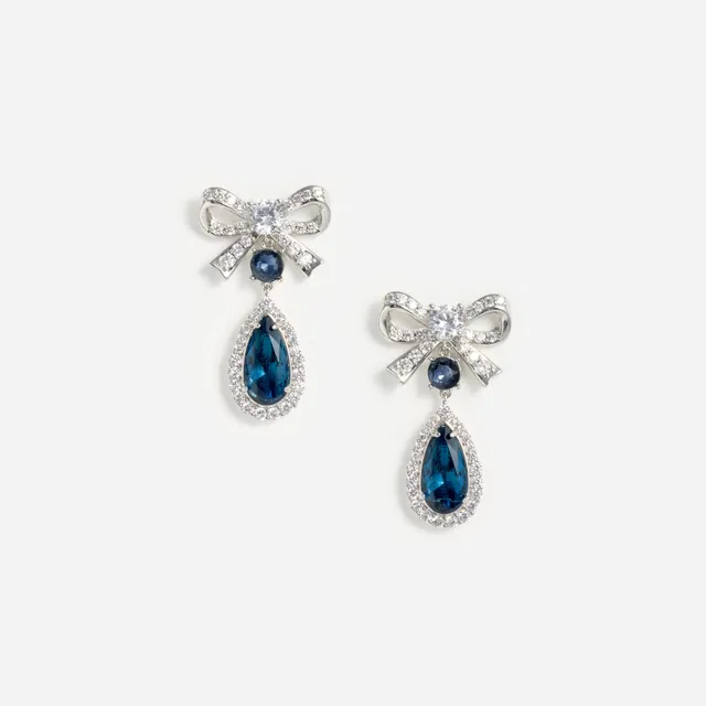 Self Portrait Crystal Bow Ohrringe silber-blau Tropfen