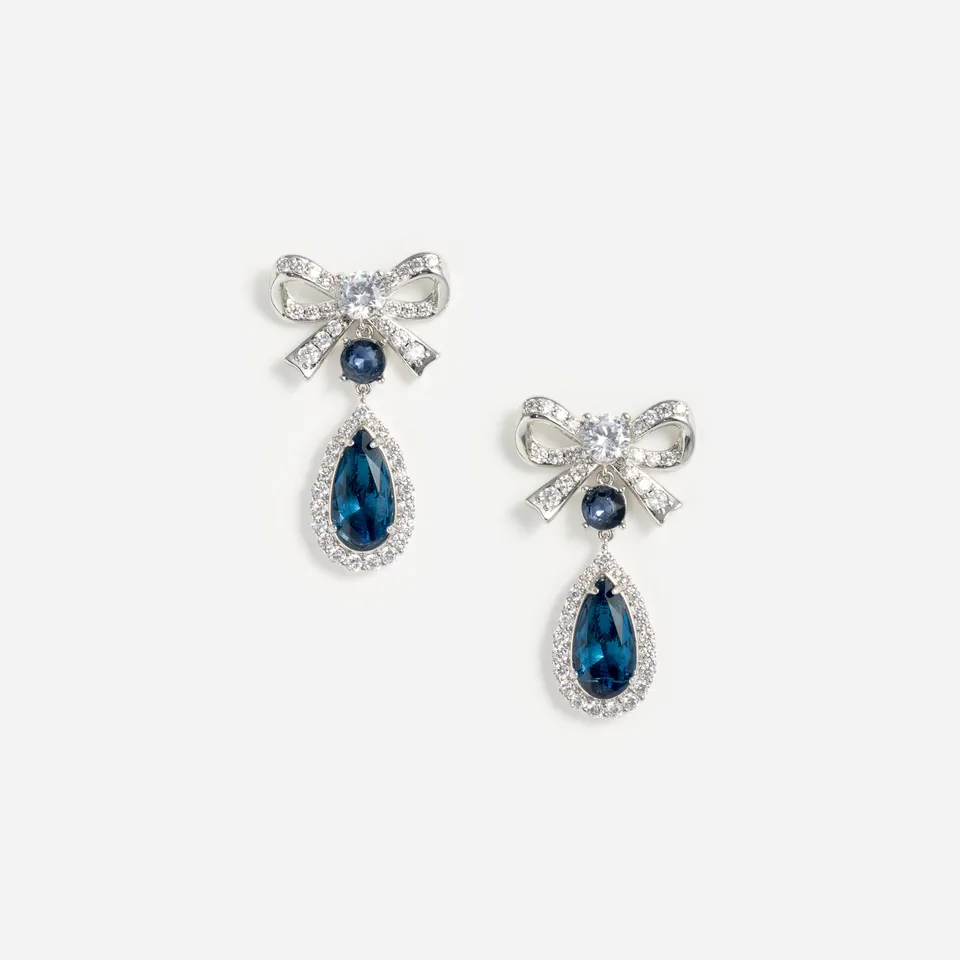 Self Portrait Crystal Bow Ohrringe silber-blau Tropfen