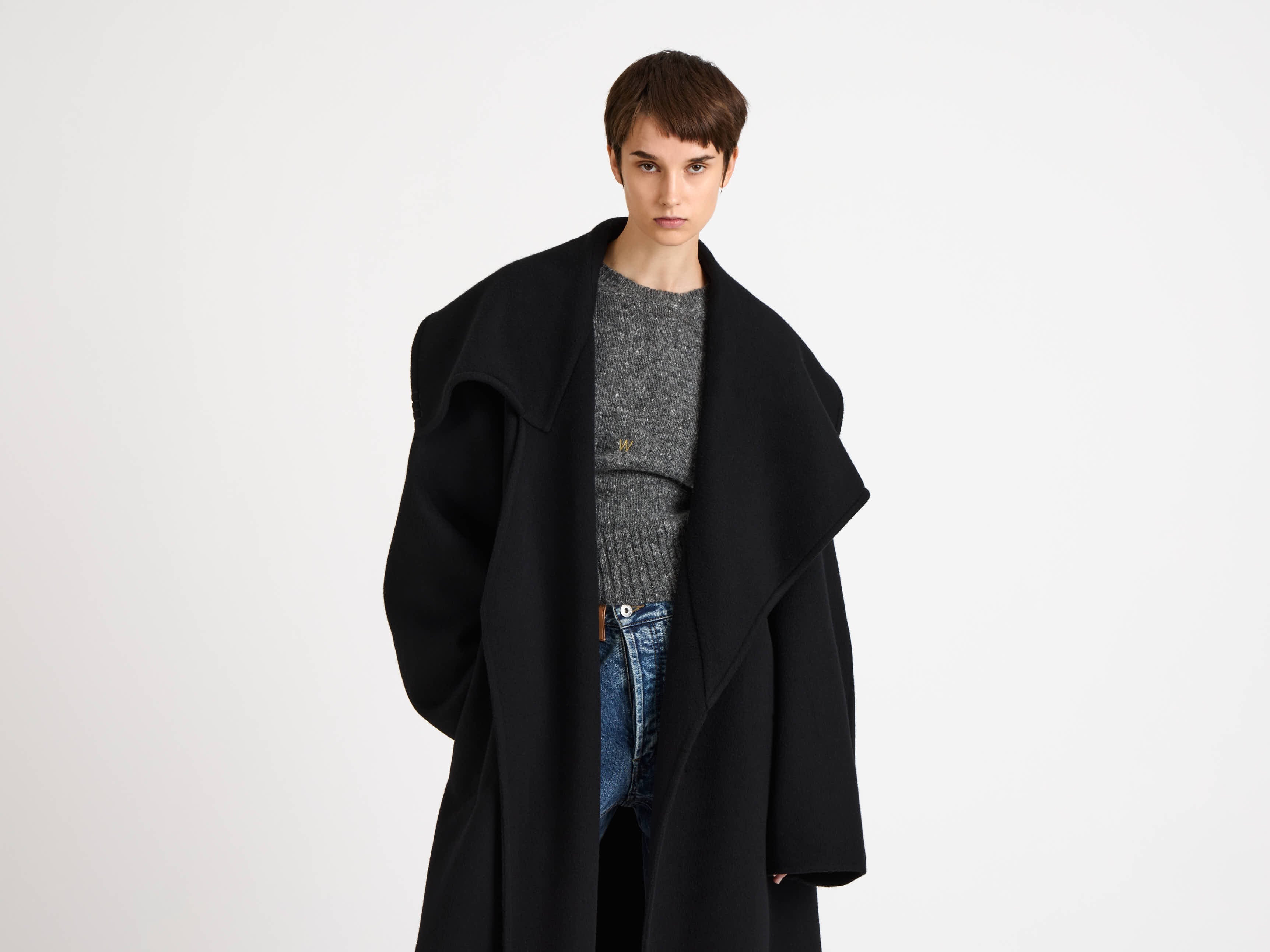 J.W.Anderson Longline Wrap Front Mantel Schwarz Doubleface