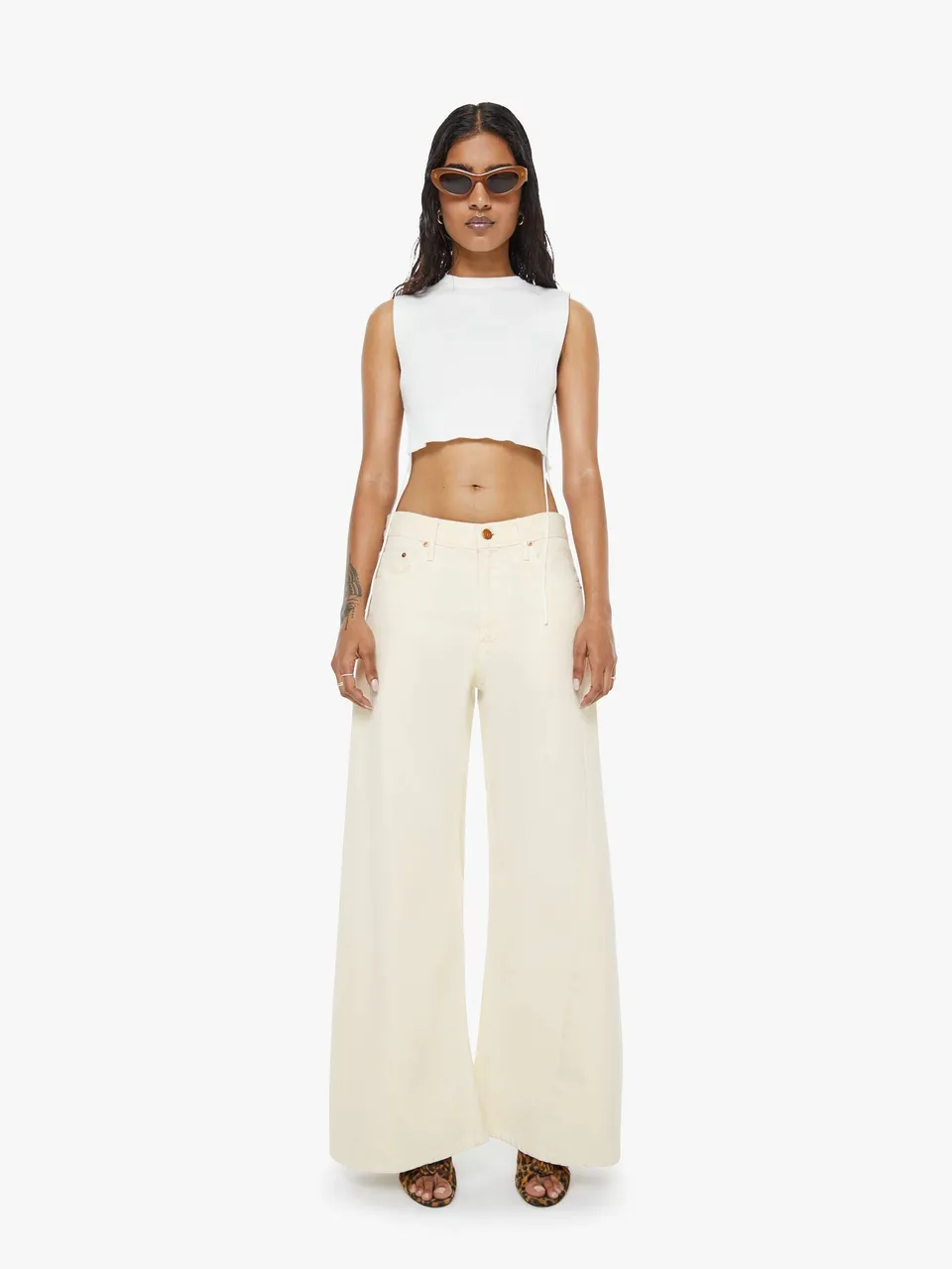 Mother Lil Lemon Twist Sneak Petite Jeans Natural Cremeweiss