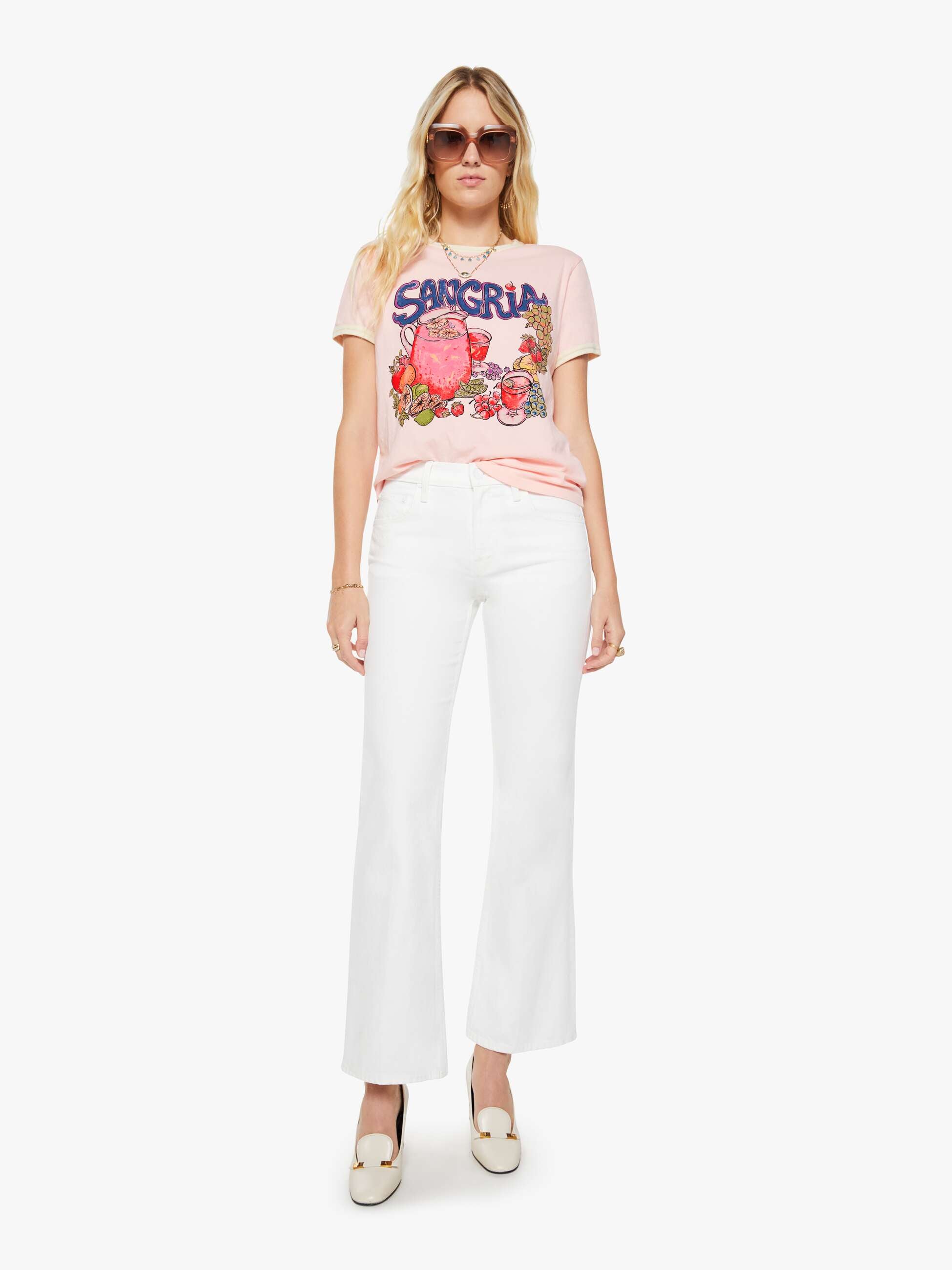 Mother The Lil Goodie Ringer T-Shirt Sangria Rosa Frucht-Print