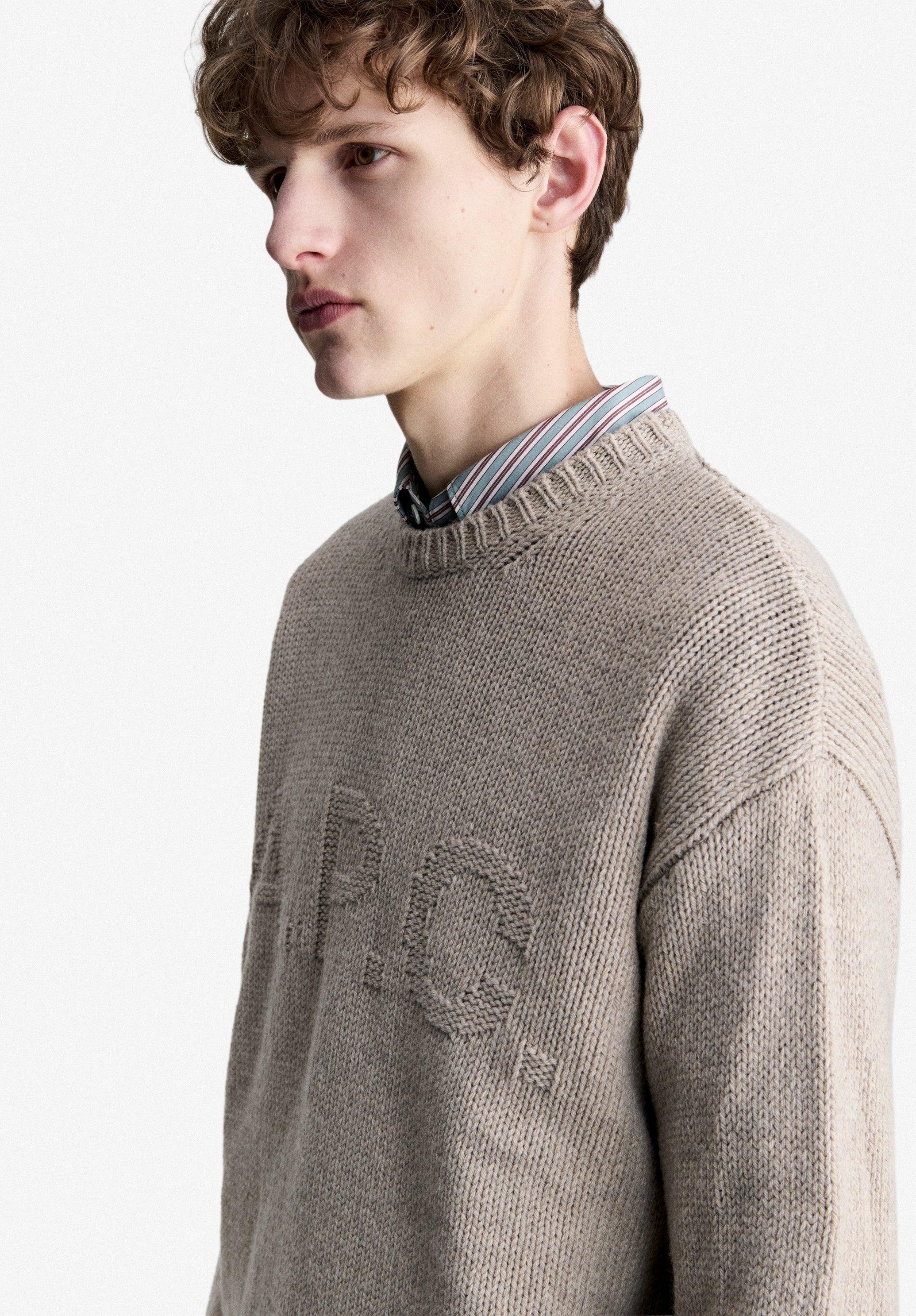 A.P.C. Pullover Taupe Wolle M mit Logo recycelt