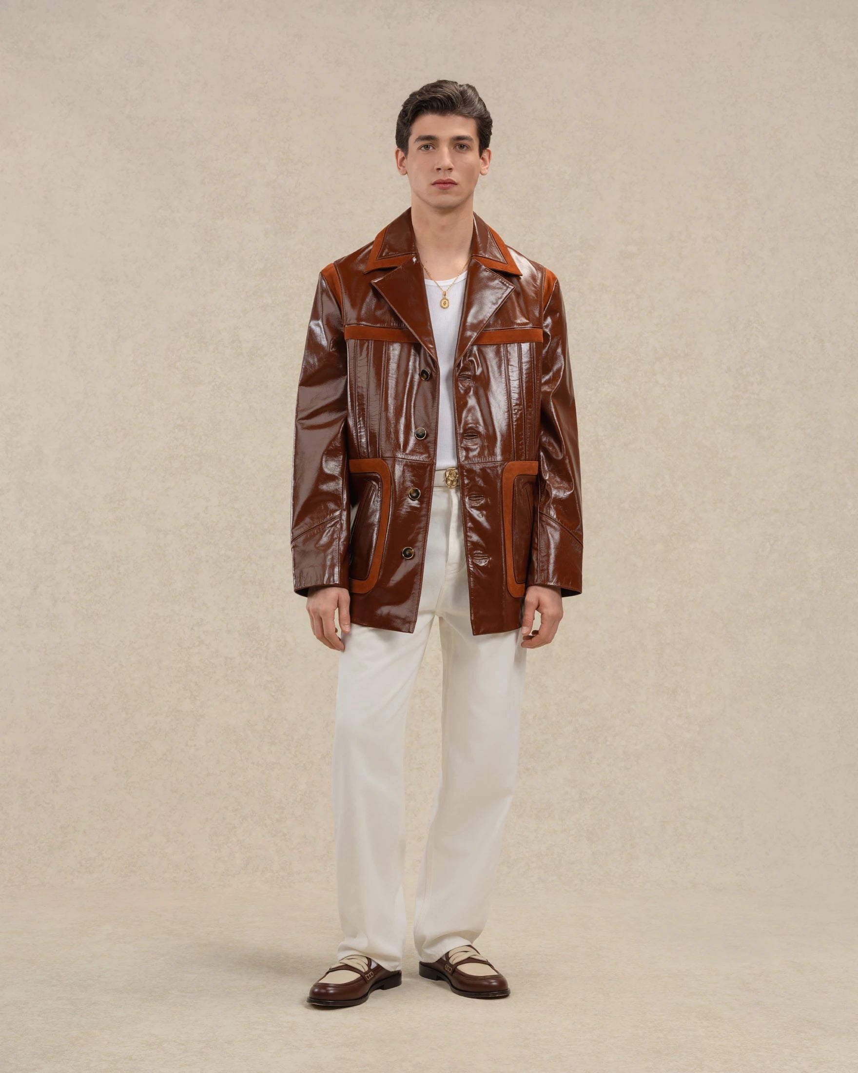 Drôle De Monsieur Veste Cuir Saharienne Lederjacke Braun Leder