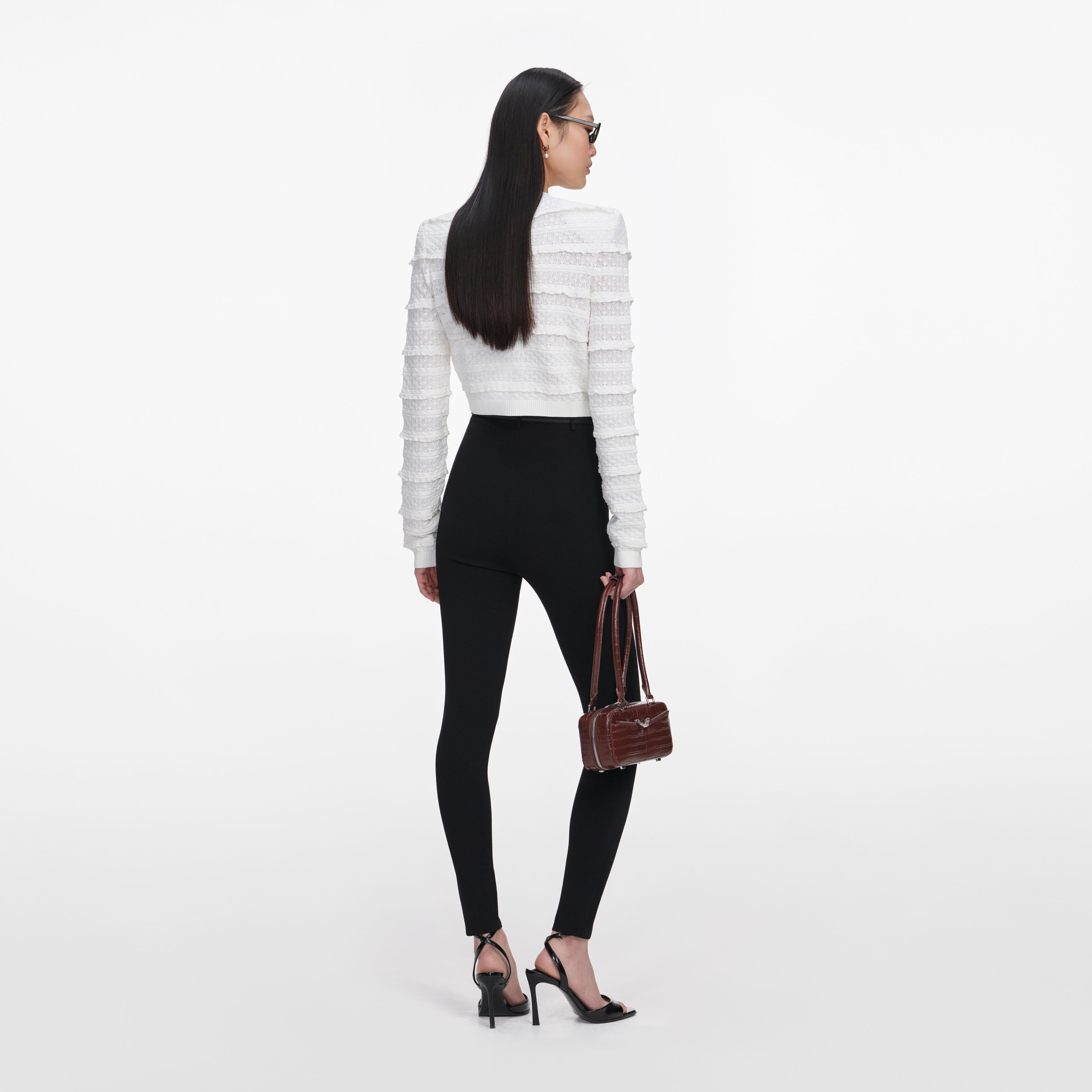 Self Portrait Pointelle Diamante Cardigan Weiß