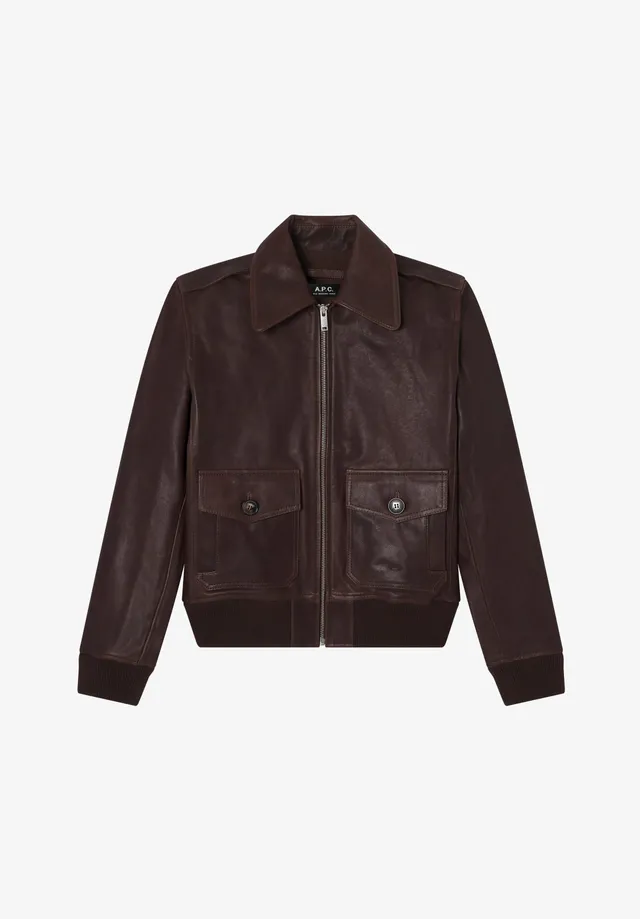 A.P.C. Lederjacke Kurz Braun Reissverschluss