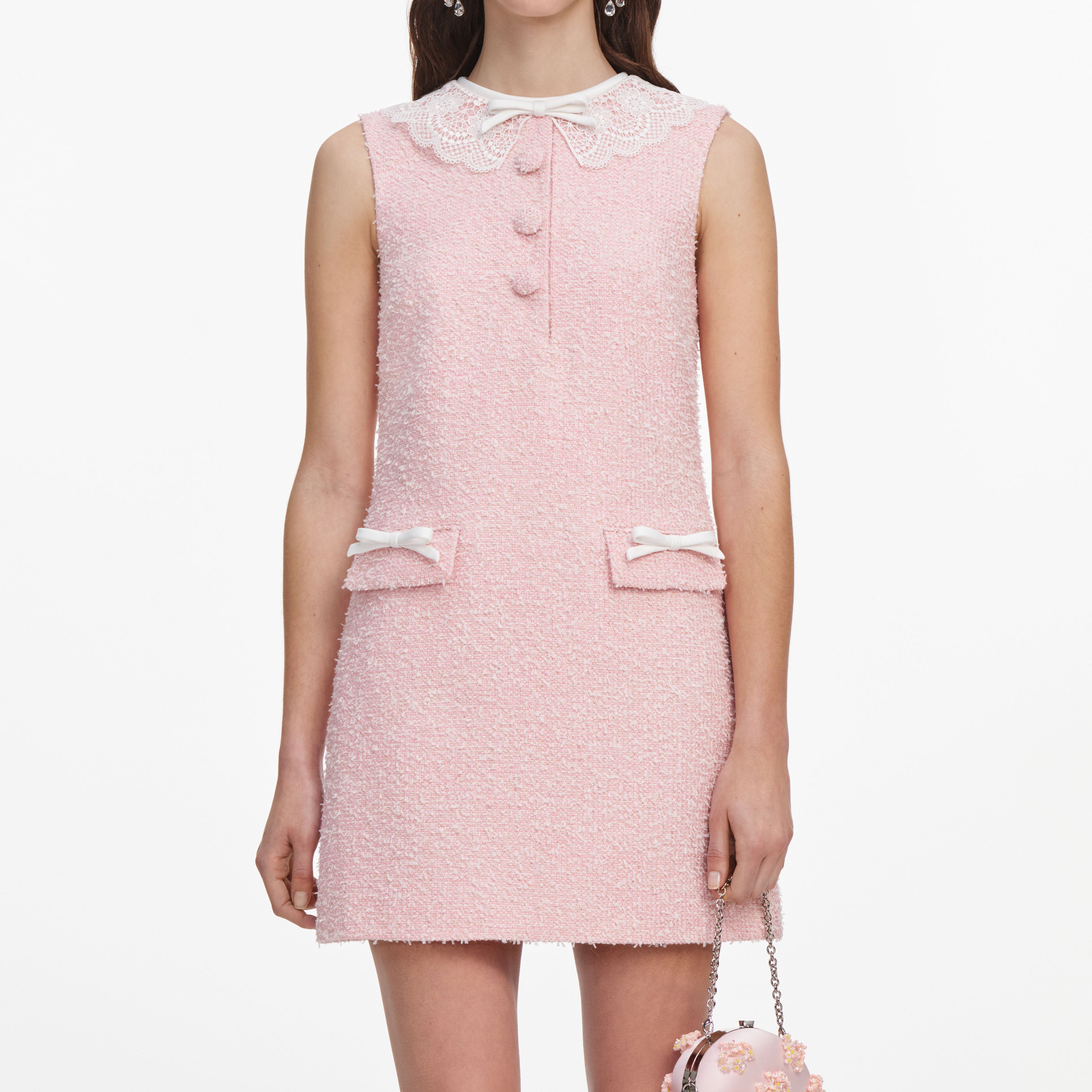 Self Portrait Pink Boucle Lace Collar Minikleid Pink UK 8