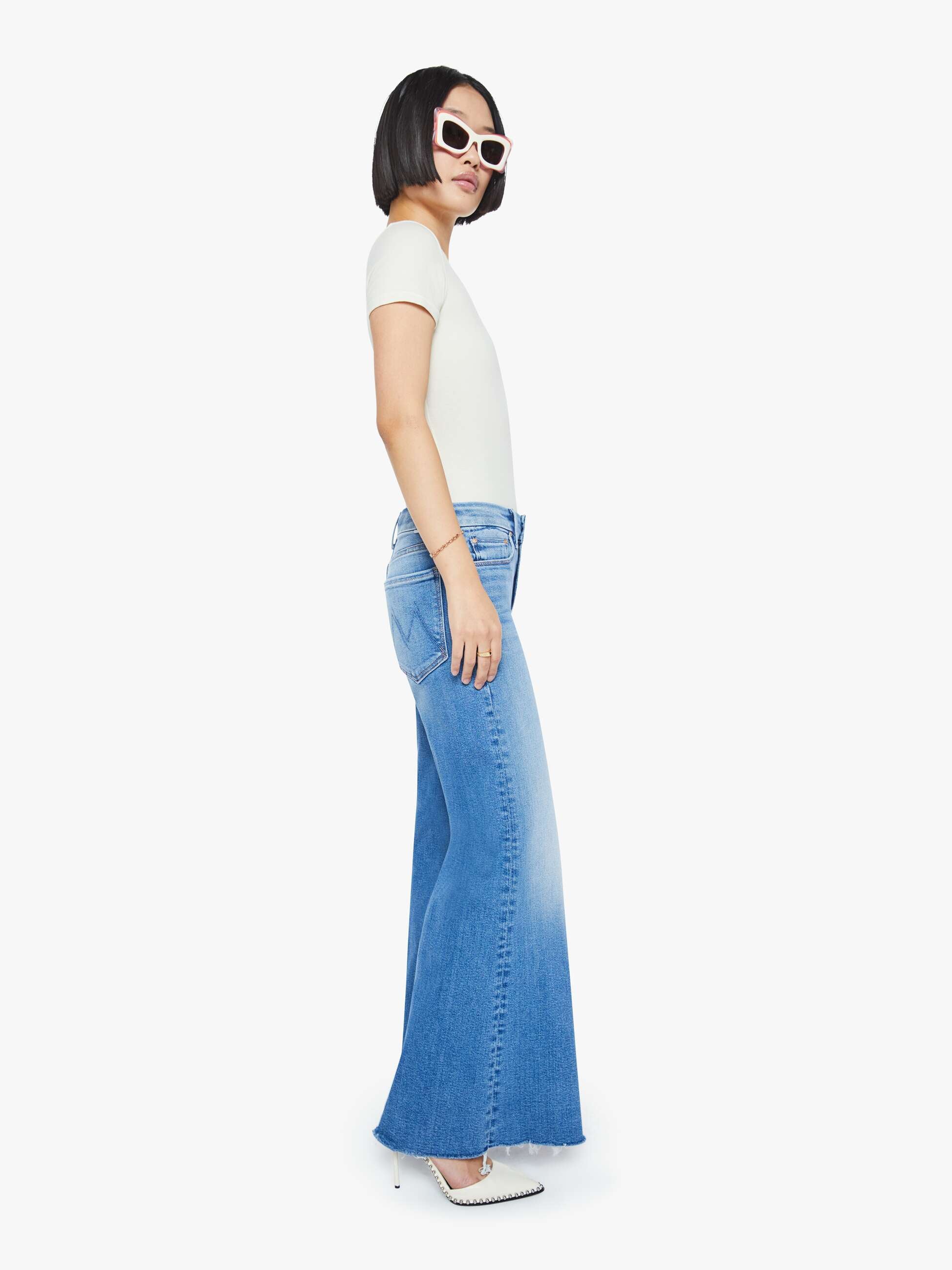 Mother Petites The Lil Roller Fray Jeans Fan Favorite Blau