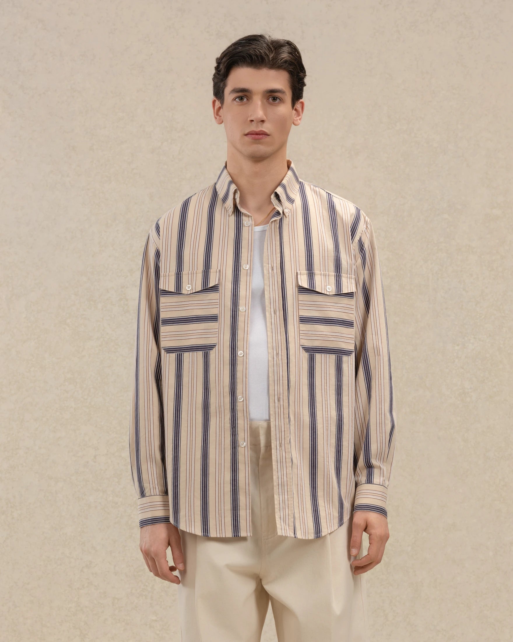 Drôle De Monsieur Chemise Rayée Hemd beige gestreift