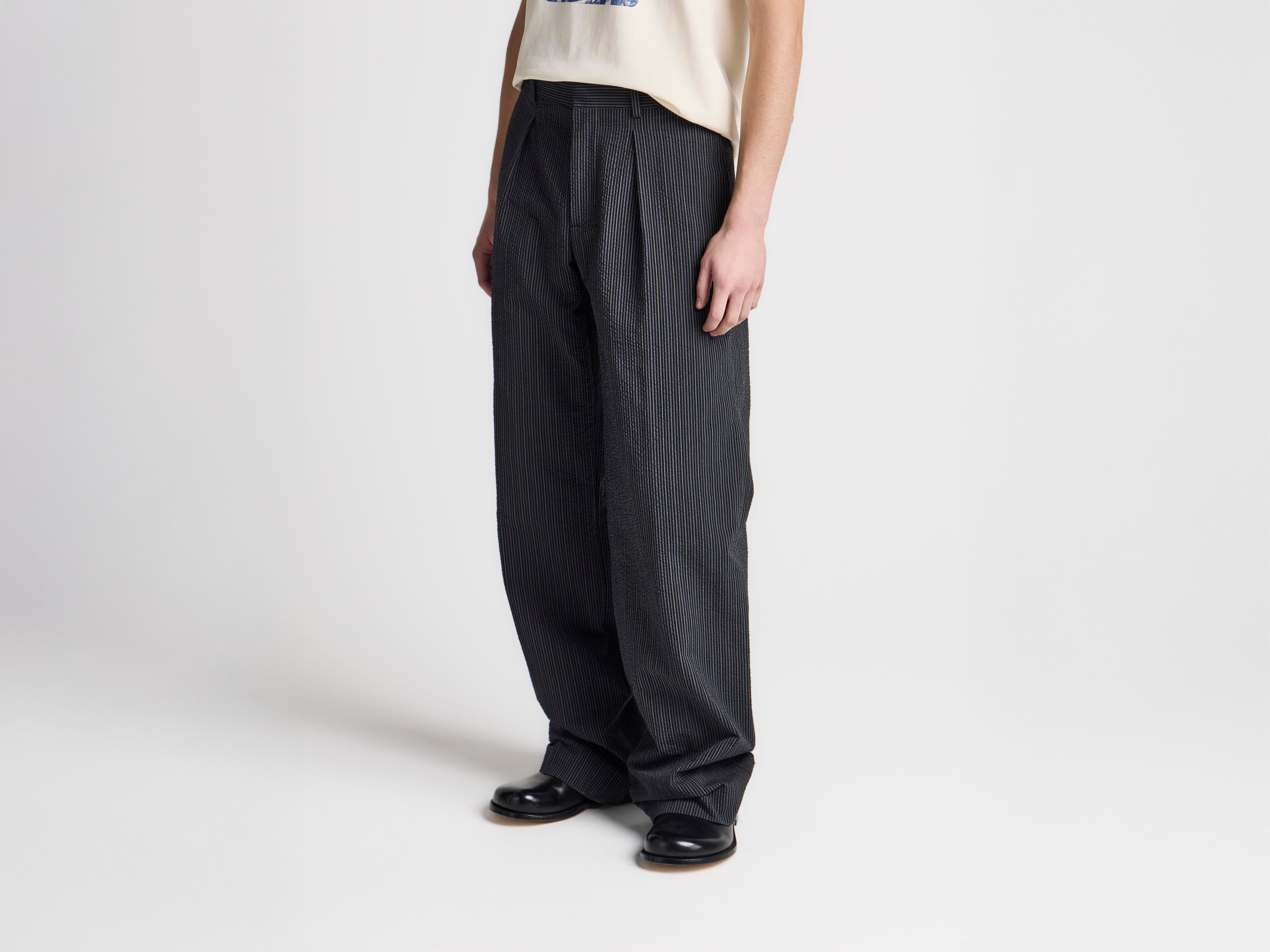 J.W.Anderson Single Pleat Hose Herren Schwarz Grau Seersucker
