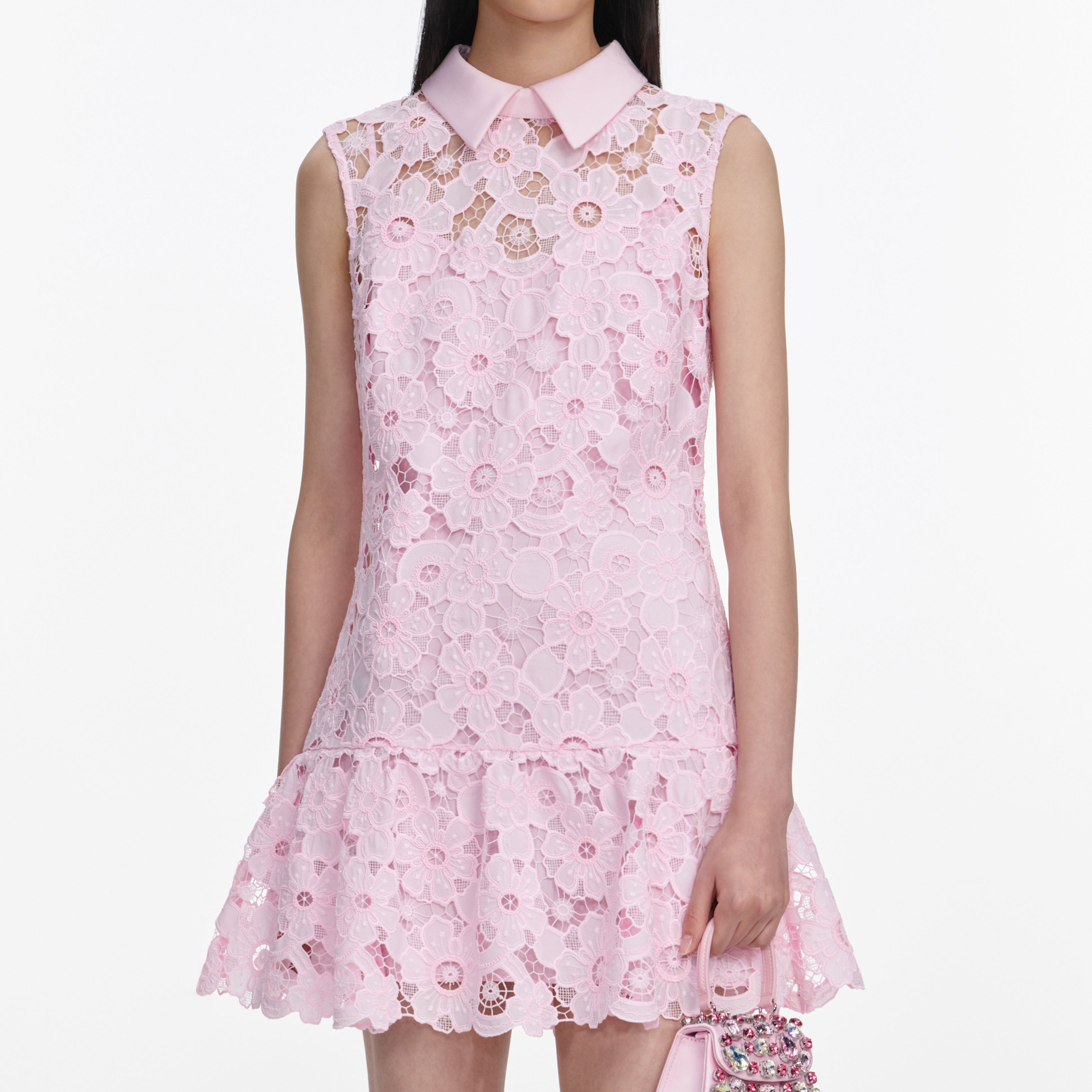 Self Portrait Pink Lace Collared Mini Dress Minikleid Rosa UK 6 Spitze