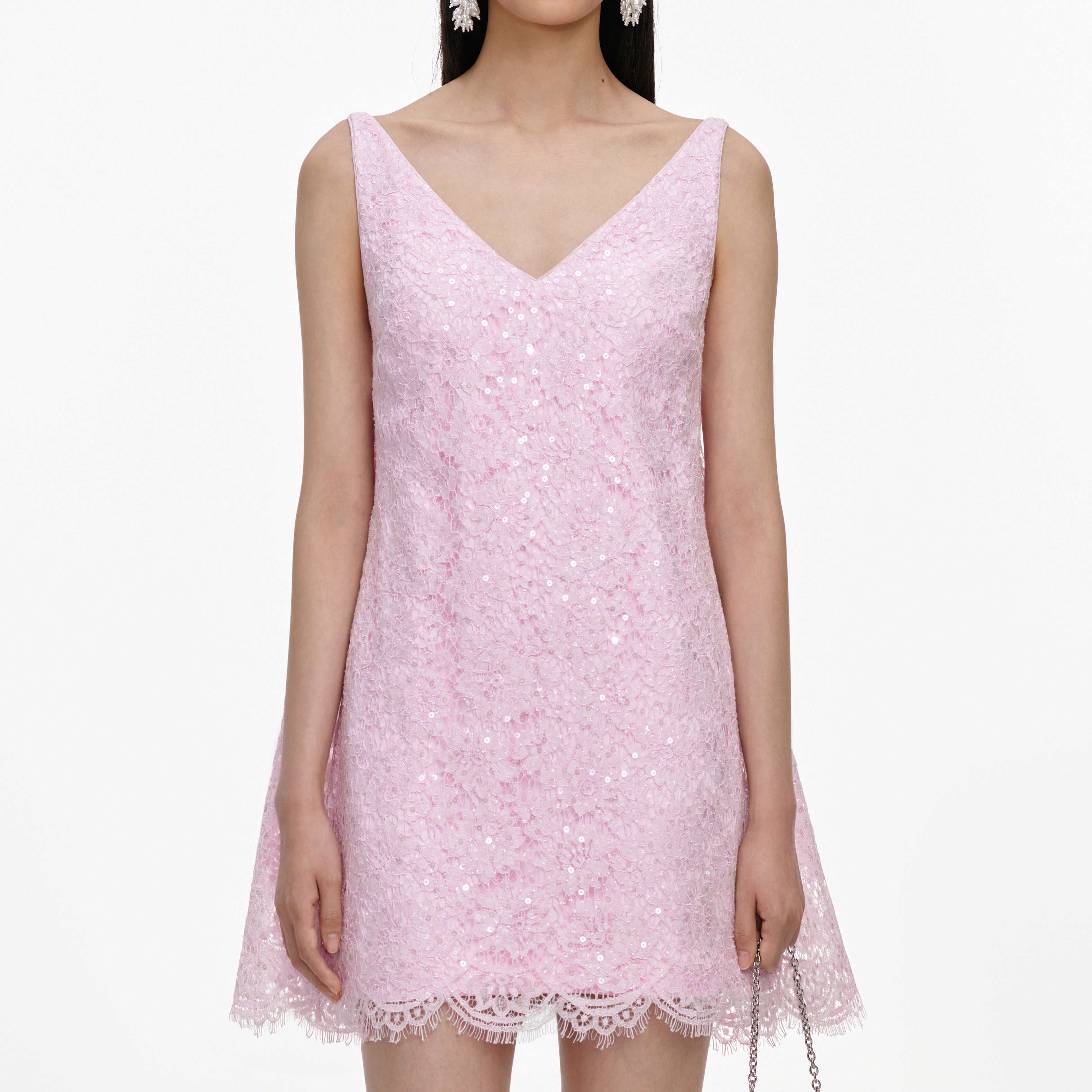 Self Portrait Sequin Lace Minikleid rosa Cape Pailletten