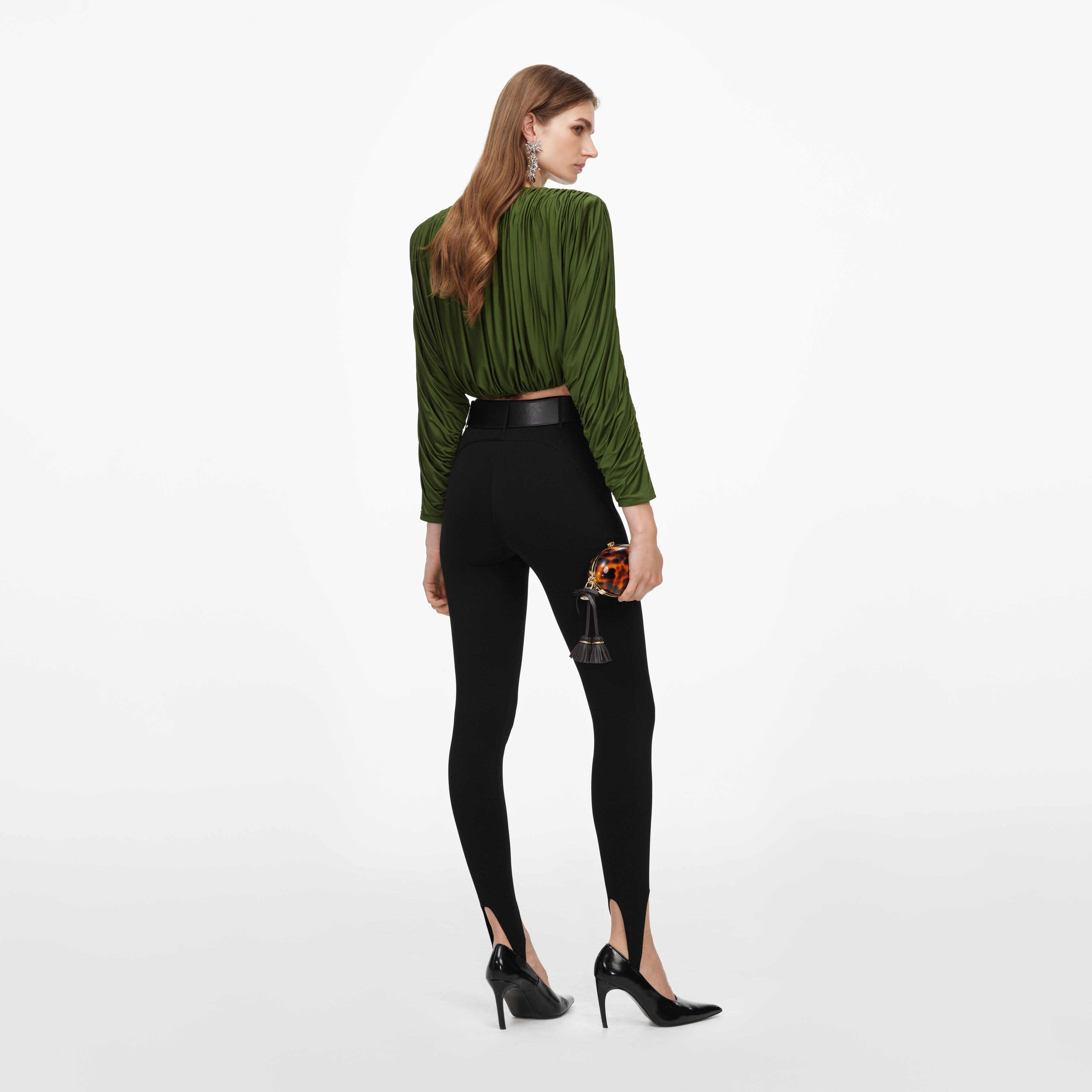 Self Portrait Olive Jersey Gathered Top Oliv Jersey Raffung