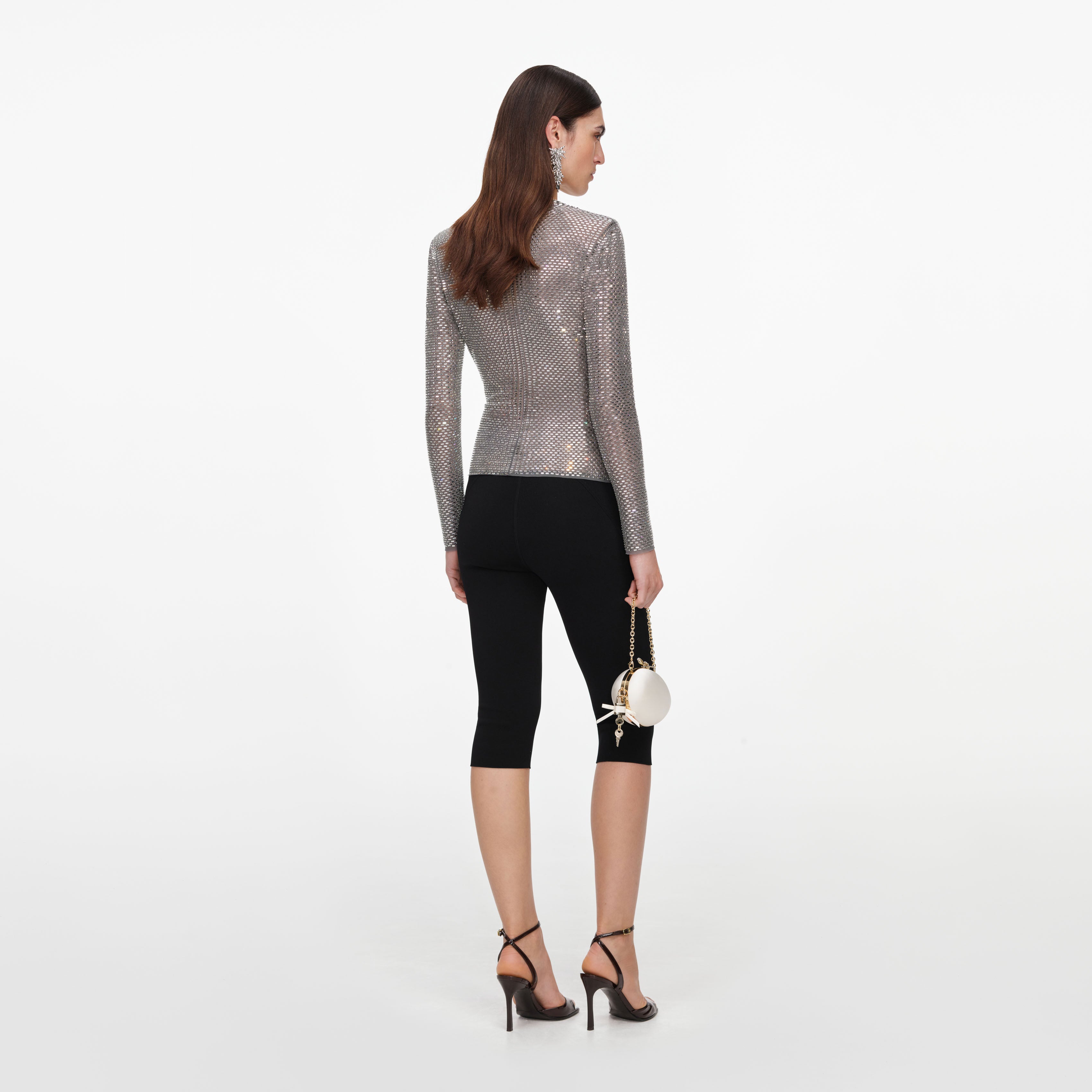 Self Portrait Grey Rhinestone Mesh Wrap Top grau Strass