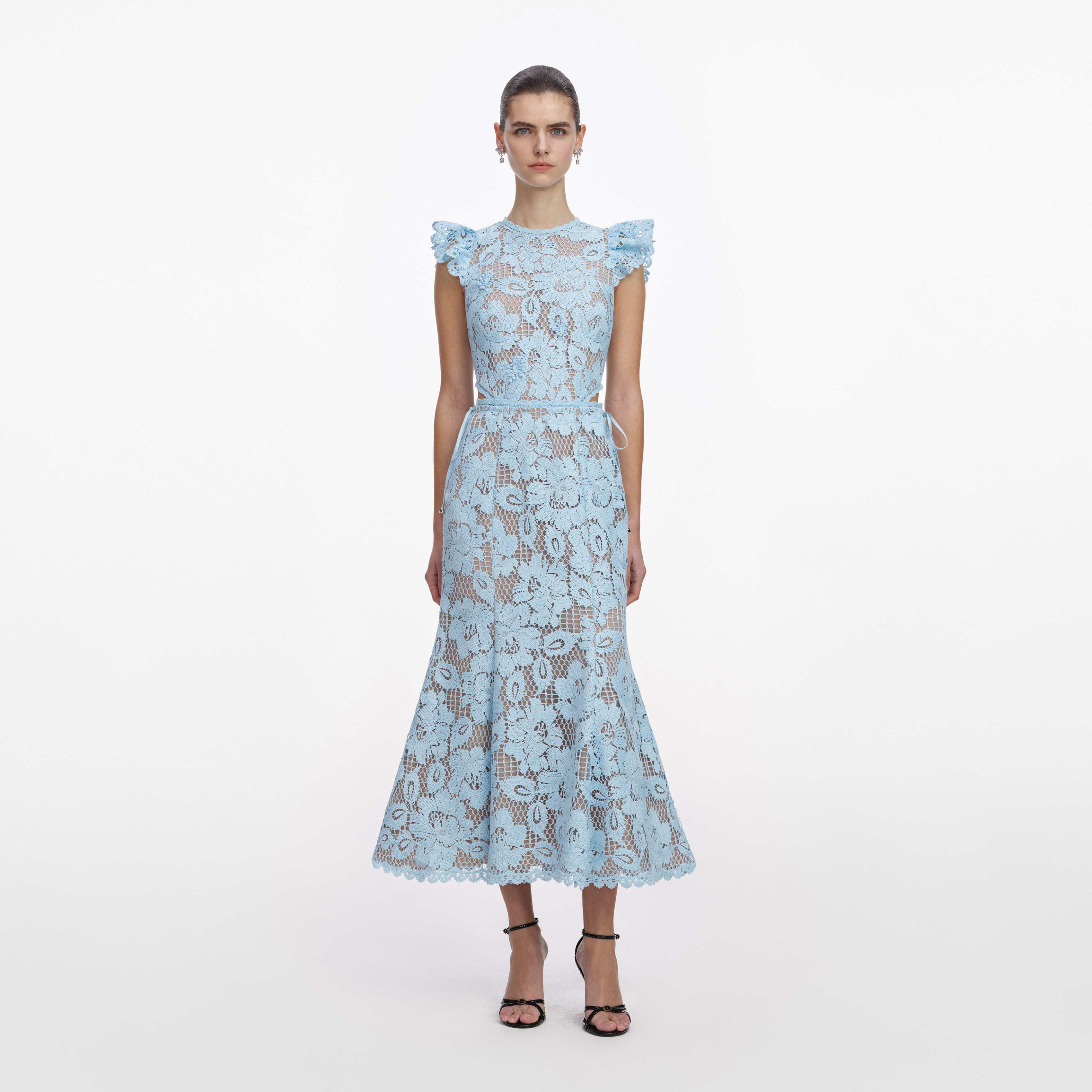 Self Portrait Blue Crochet Lace Midi Kleid Hellblau