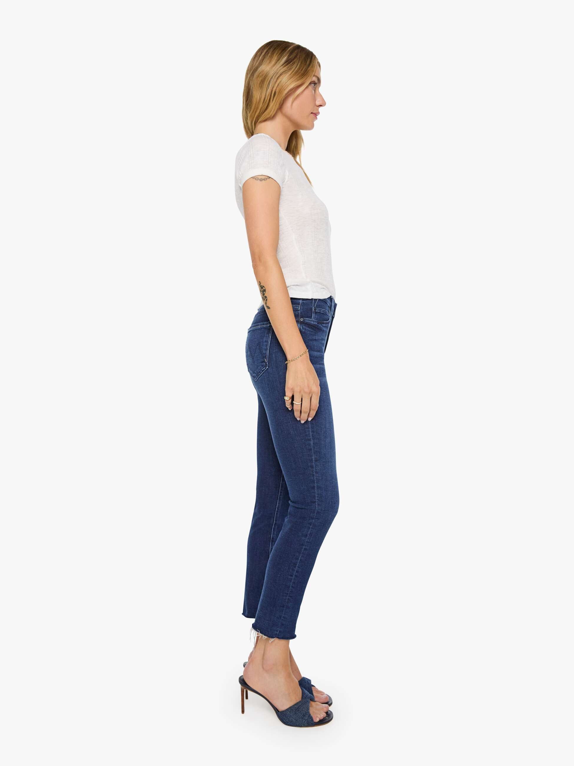 Mother The Mid Rise Dazzler Ankle Fray Jeans Dunkelblau