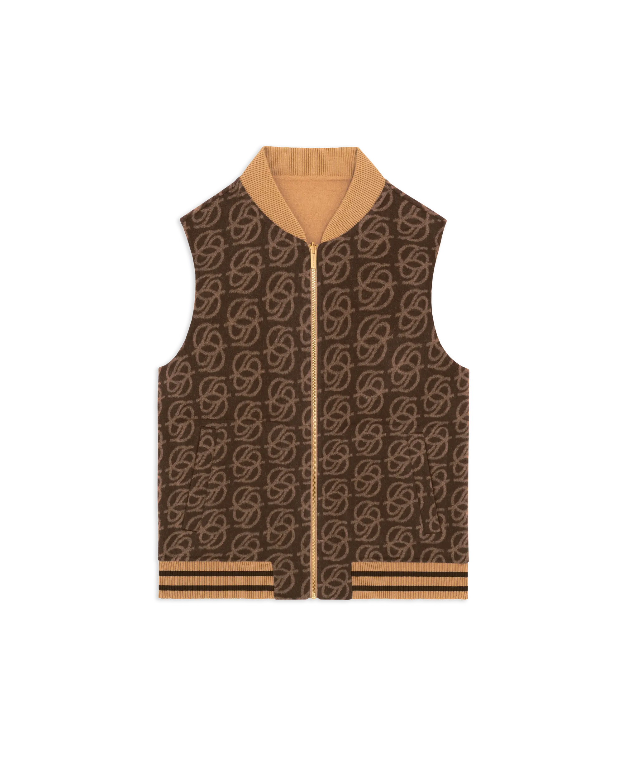 Drôle De Monsieur Monogram Sleeveless Zipped Jacket Weste Braun Wolle