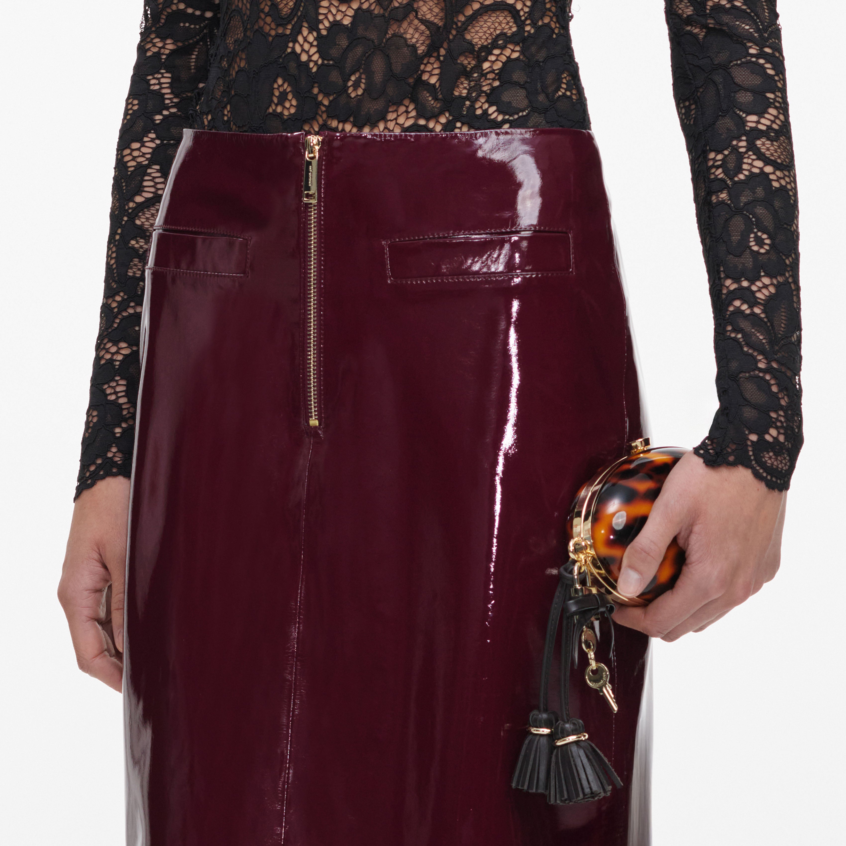 Self-Portrait Bottoms Faux Leather Midi Rock Lila Kunstleder