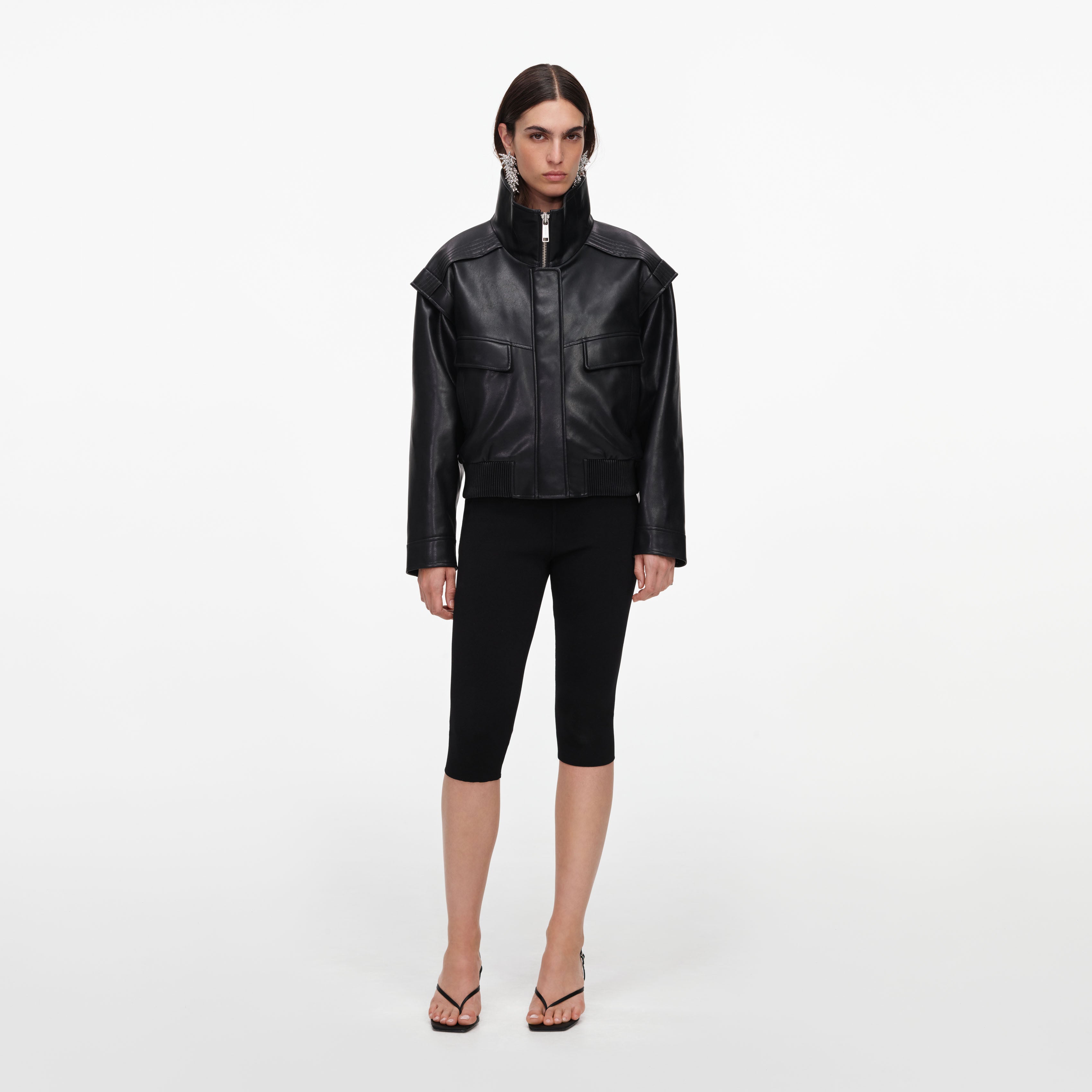 Self Portrait Outerwear Black Faux Leather Bomber Jacke UK 8