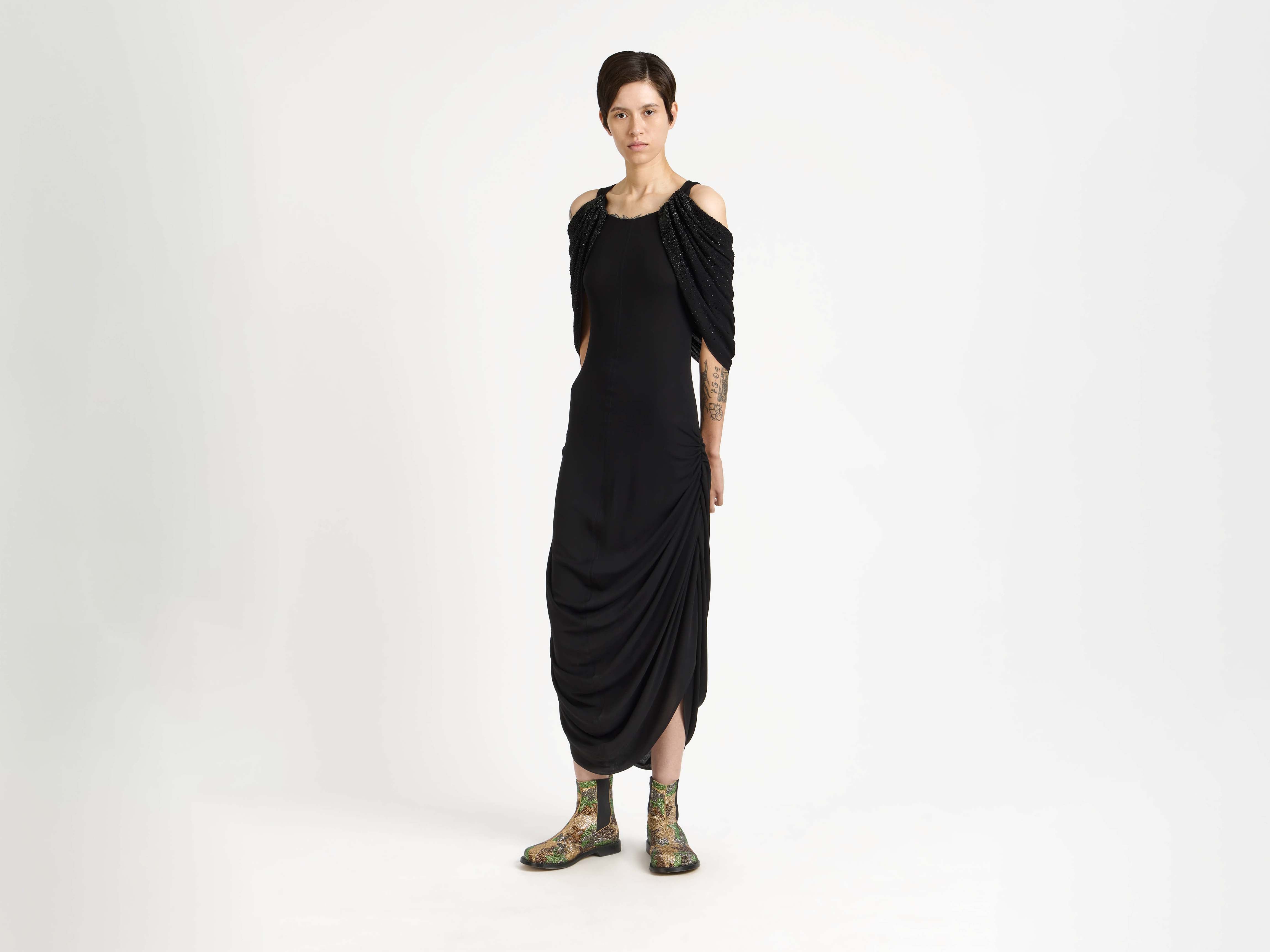 J.W.Anderson Beaded Sleeve Midikleid Schwarz Kristalle