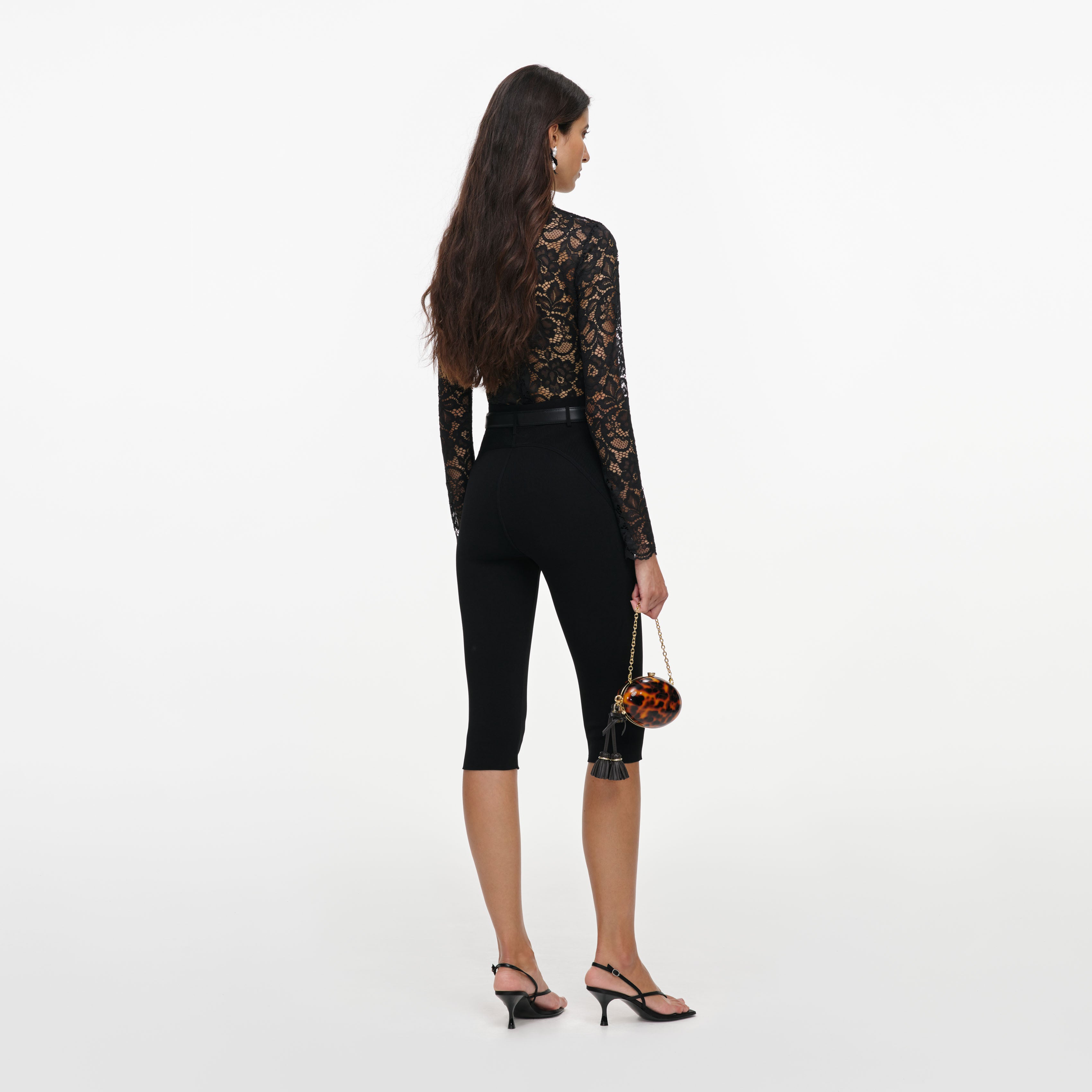 Self Portrait Black Capri Knit Leggings Strick Schwarz S