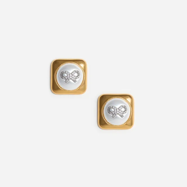 Self Portrait Jewellery Bow Pearl Gold Square Earrings Ohrringe Gold