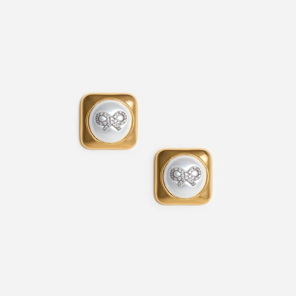 Self Portrait Jewellery Bow Pearl Gold Square Earrings Ohrringe Gold