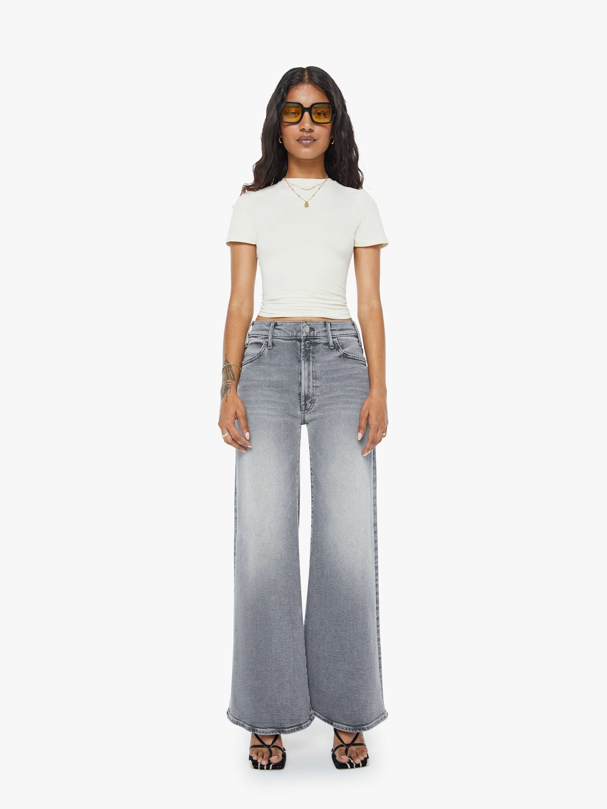 Mother Denim Lil Hustler Roller Skimp Jeans Grau Petite