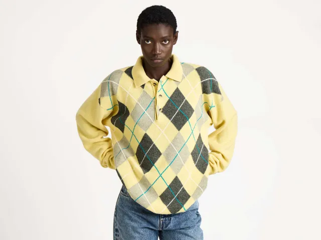 JW Anderson x Pringle Argyle Polo Top Damen Gelb Wolle