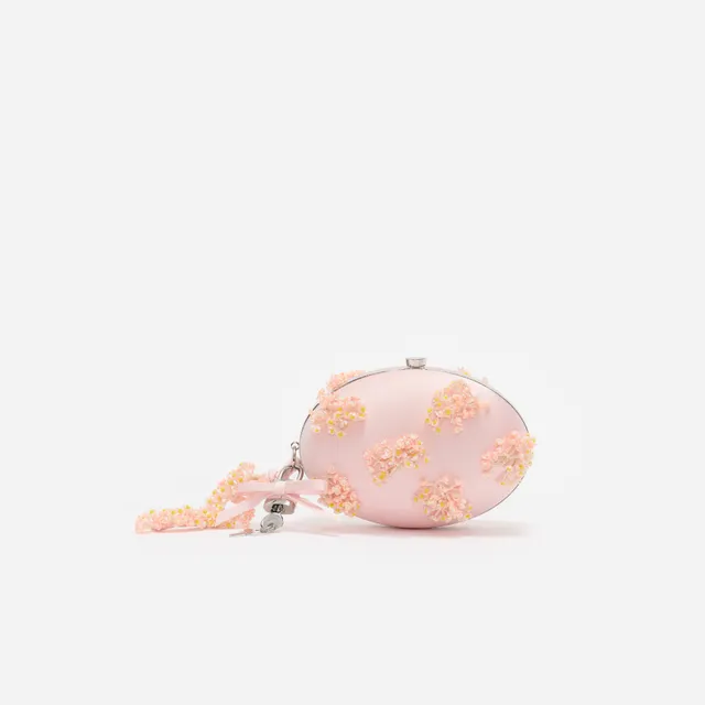 Self Portrait Oval Clutch Satin Rosa Floral Tasche Perlen