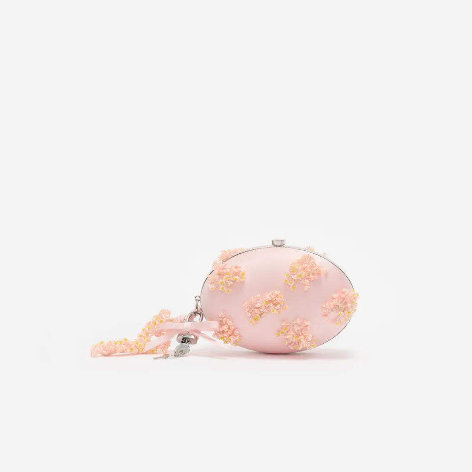 Self Portrait Oval Clutch Satin Rosa Floral Tasche Perlen