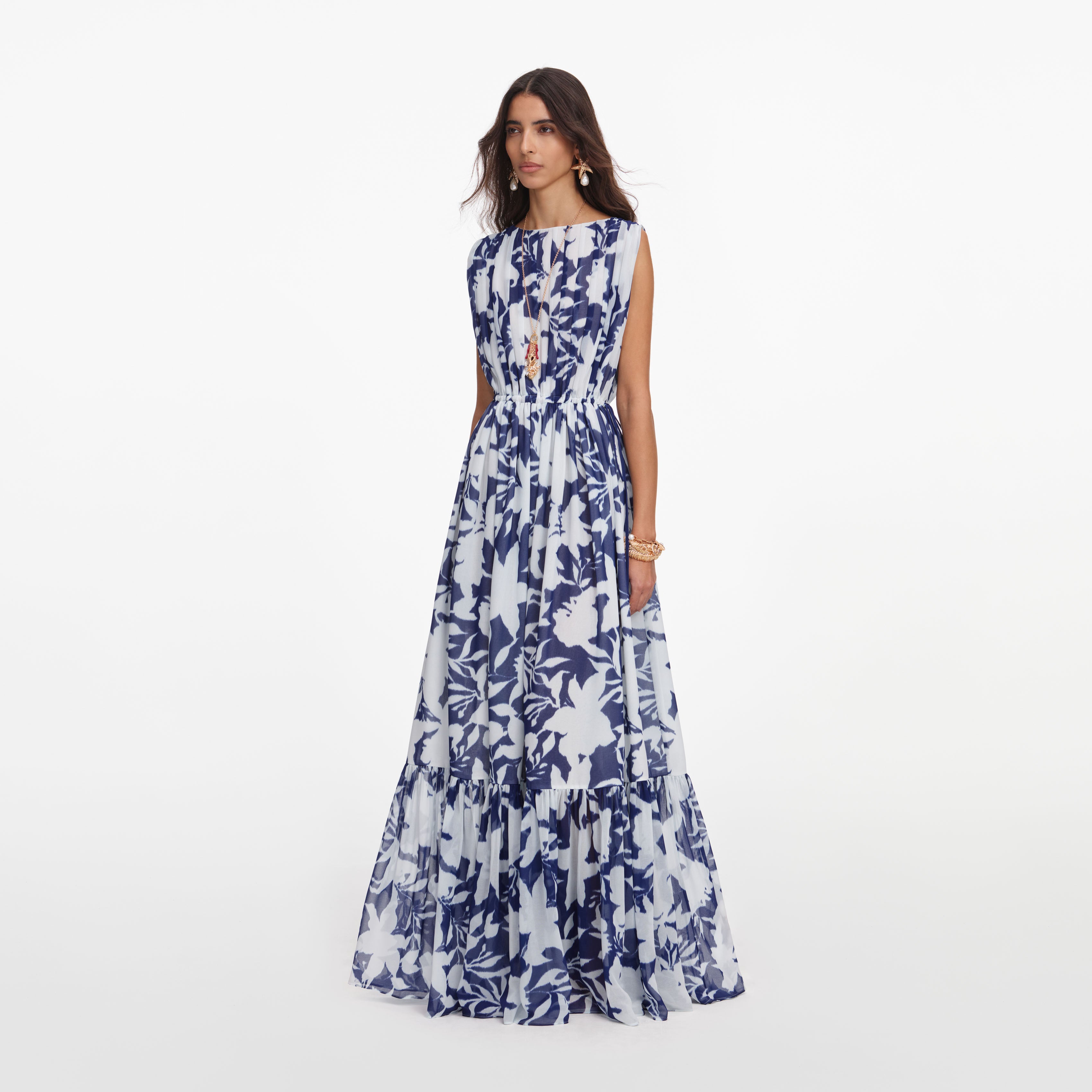 Self Portrait Printed Georgette Maxi Kleid multi