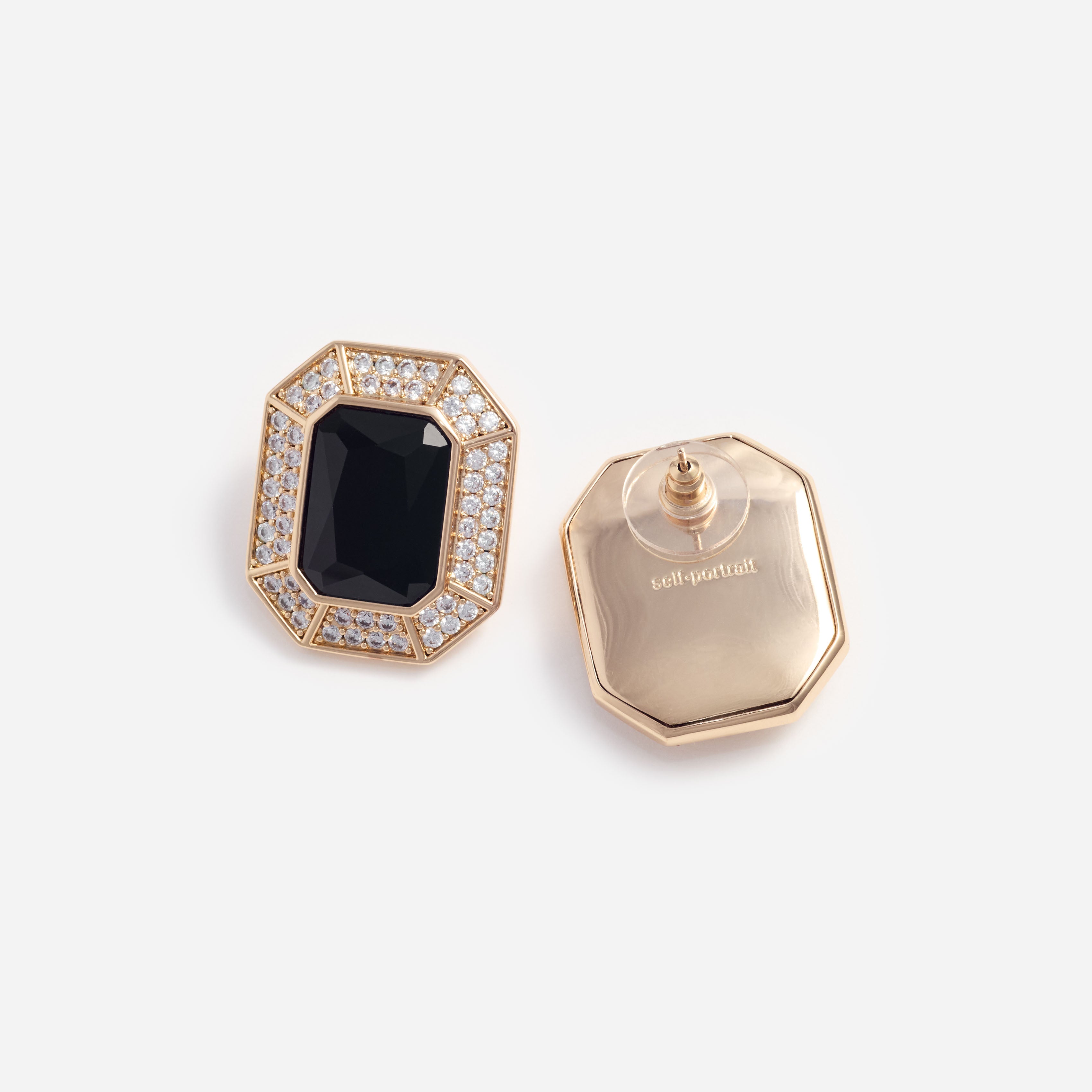 Self Portrait Black Crystal Ohrringe Gold Ohrstecker