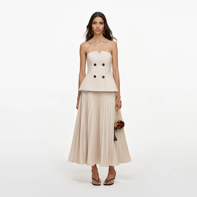 Self Portrait Dresses Beige Bandeau Midi Kleid beige plissiert