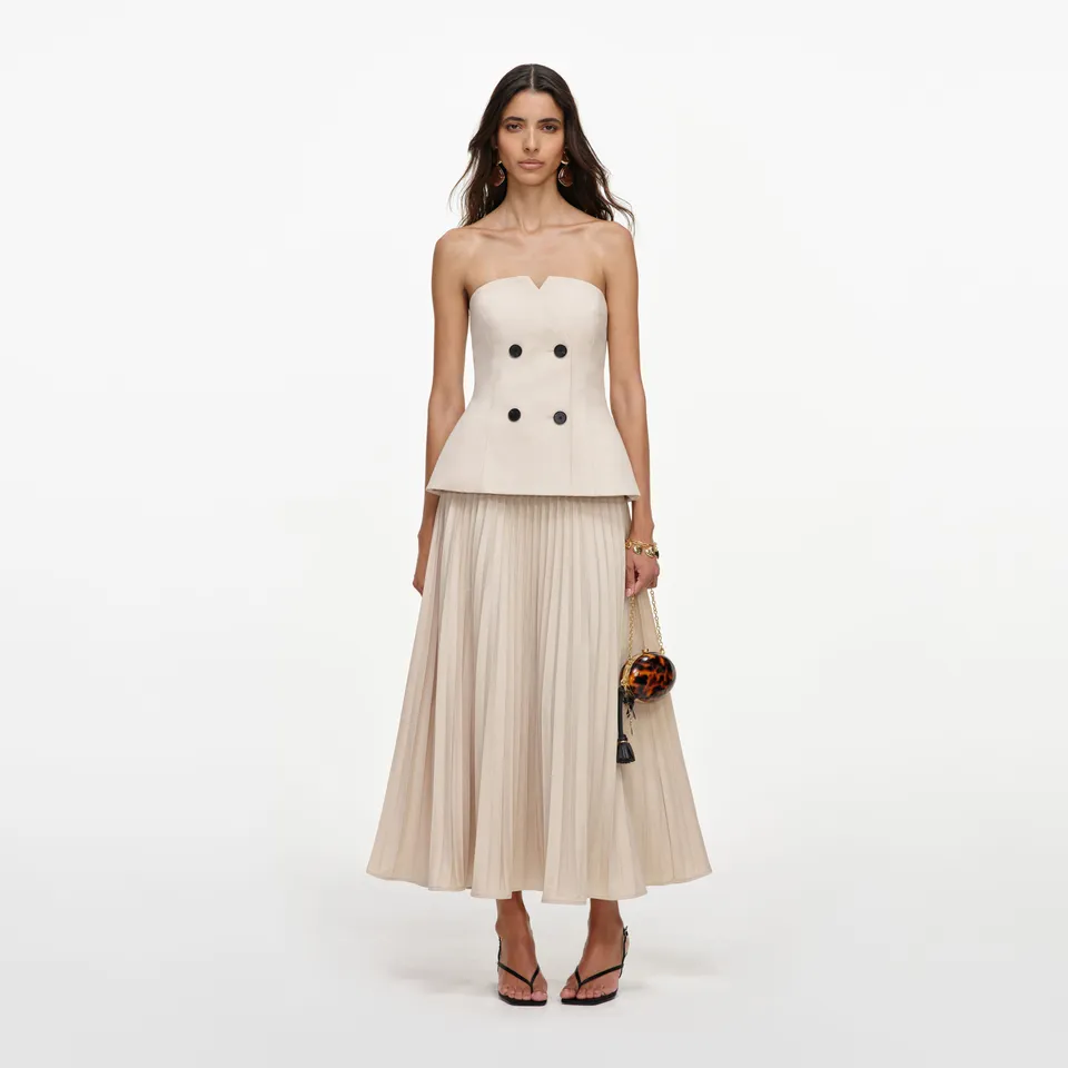 Self Portrait Dresses Beige Bandeau Midi Kleid beige plissiert