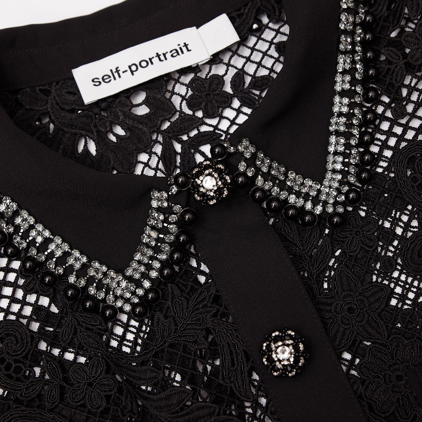 Self Portrait Lace Midi Kleid Schwarz Spitze Knöpfe