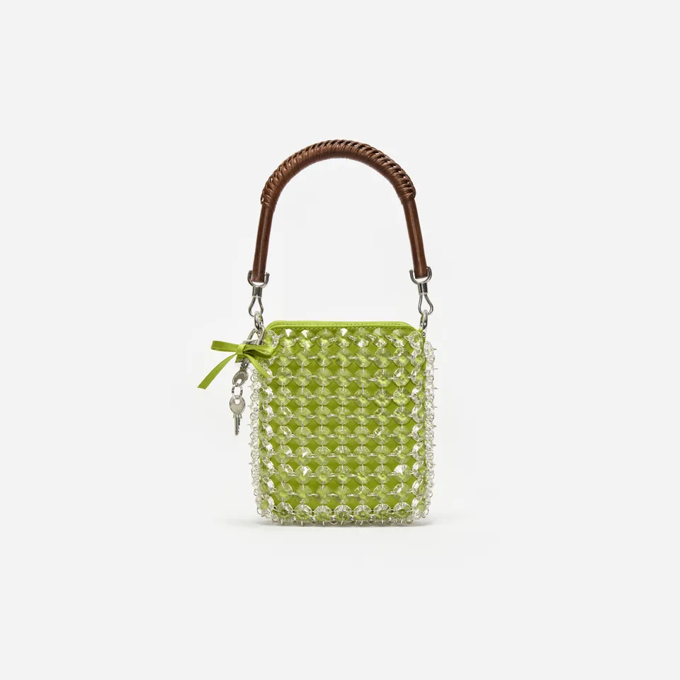 Self Portrait Green Crystal Mini Tote Tasche Grün