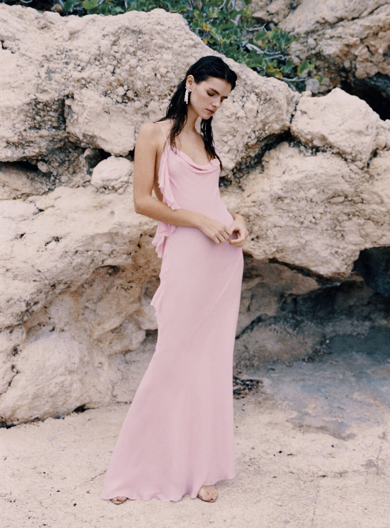 Self Portrait Pink Georgette Frill Maxikleid Rosa UK 8 Rückenfrei