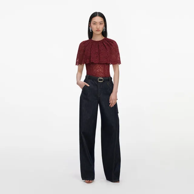 Self Portrait Outerwear Burgundy Cape Top bordeaux Spitze