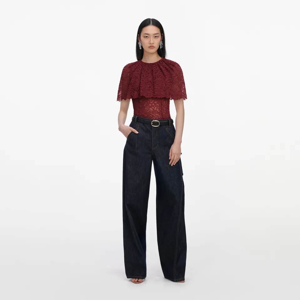 Self Portrait Outerwear Burgundy Cape Top bordeaux Spitze