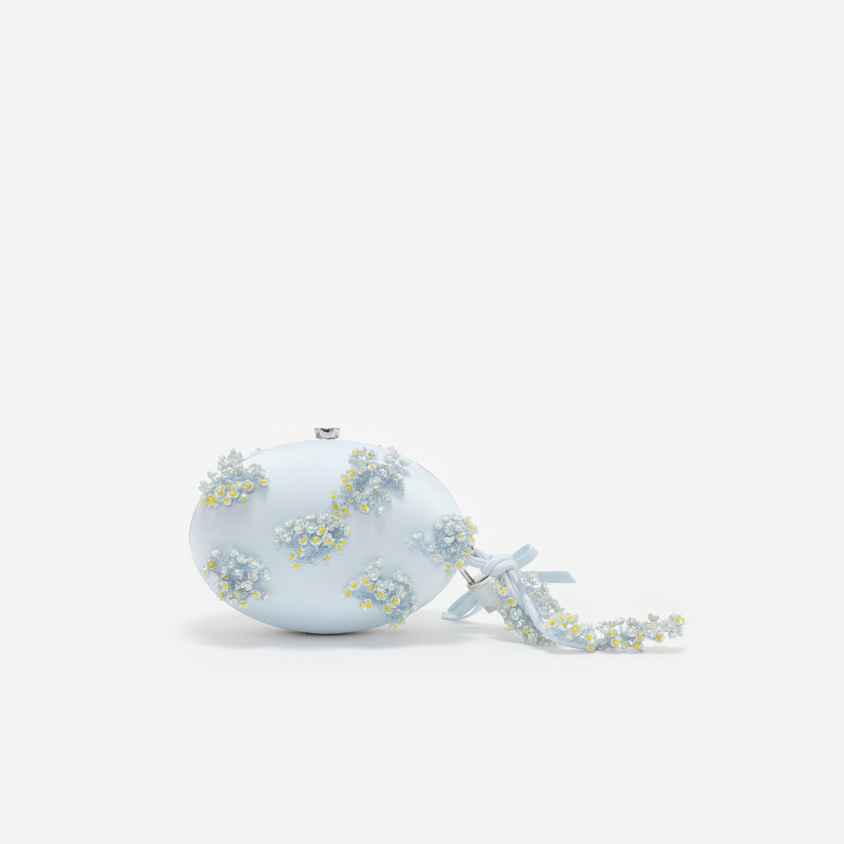 Self Portrait Handbags Oval Clutch Blau Satin Floral Micro