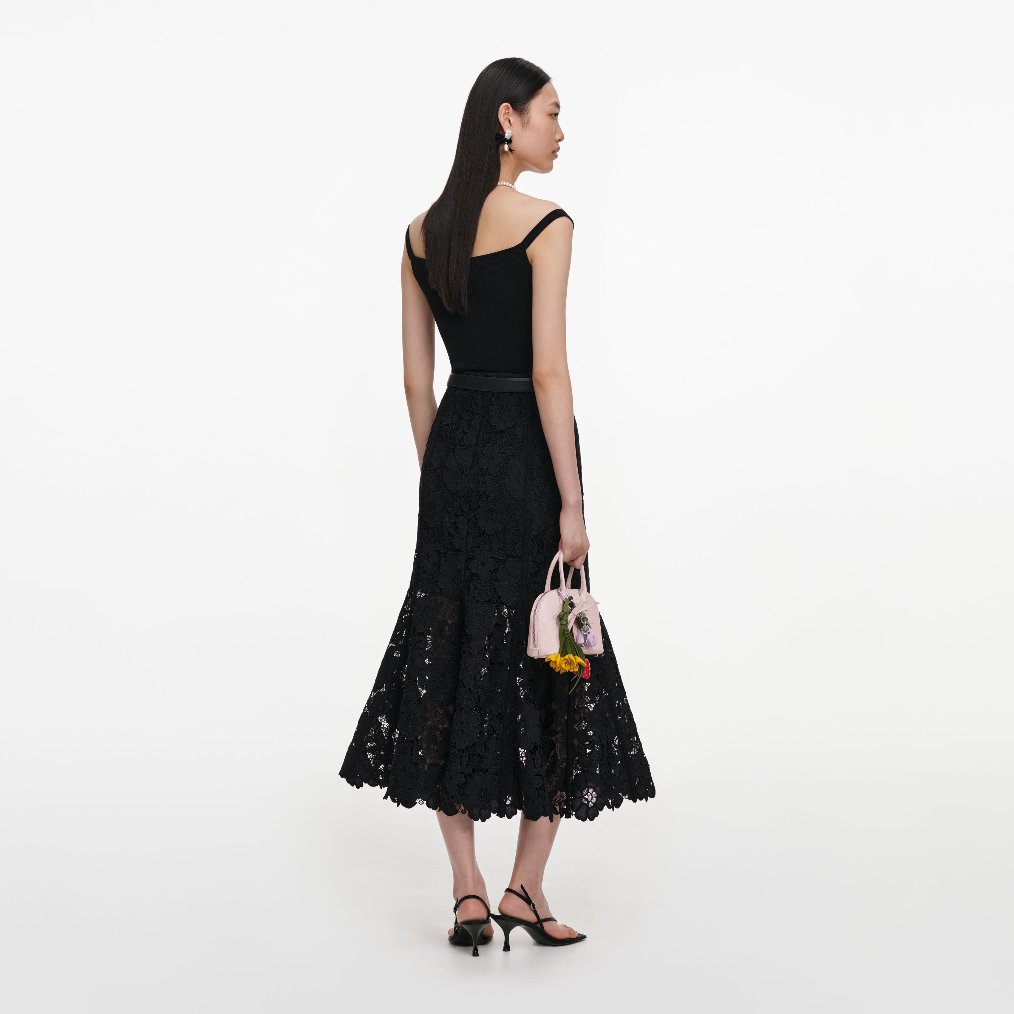 Self Portrait Black Lace Midirock Schwarz Spitze A-Linie