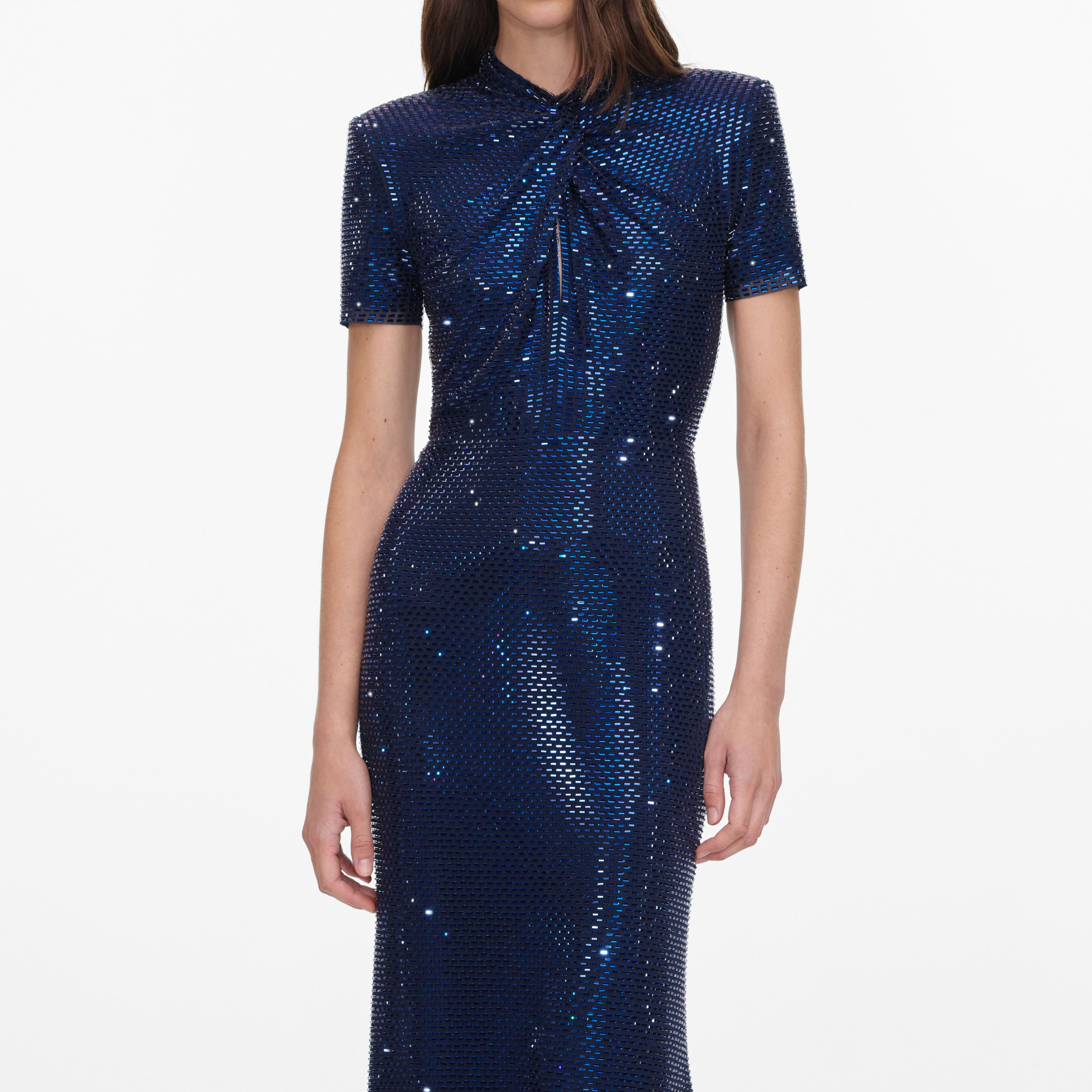 Self Portrait Dresses Navy Rhinestone Mesh Twist Maxikleid Blau