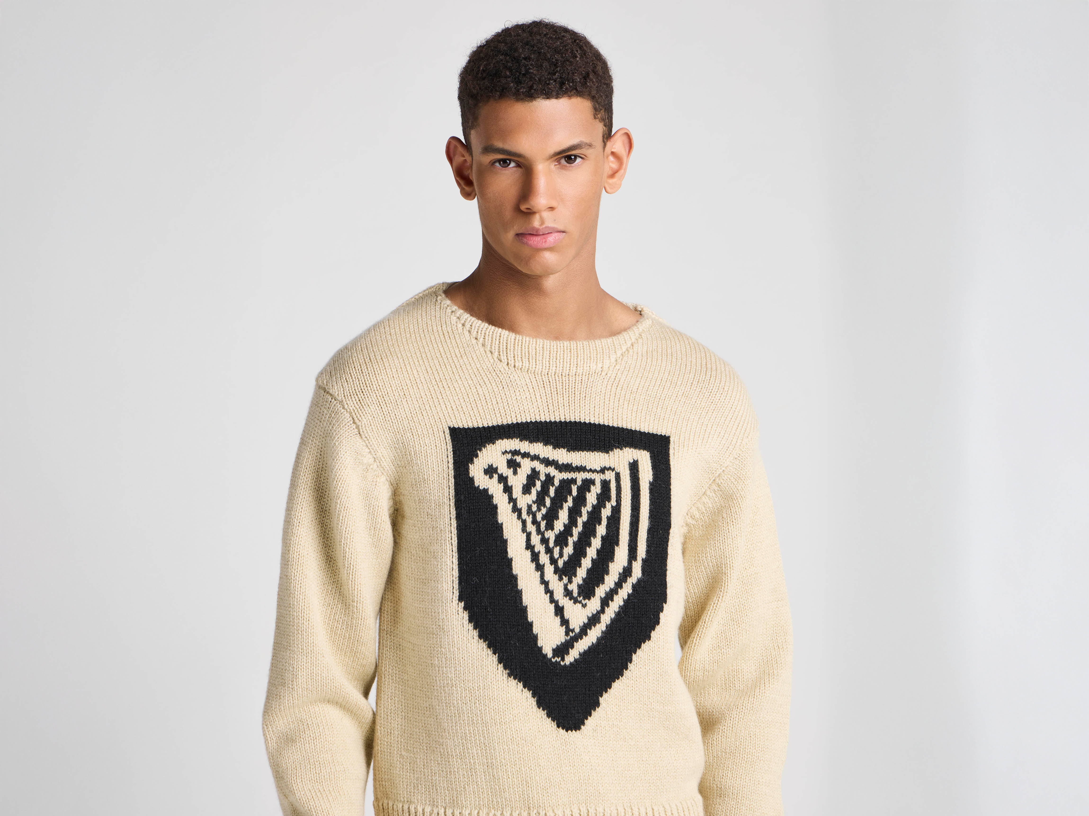 J.W. Anderson x Guinness Shield Harp Pullover Ivory Wolle