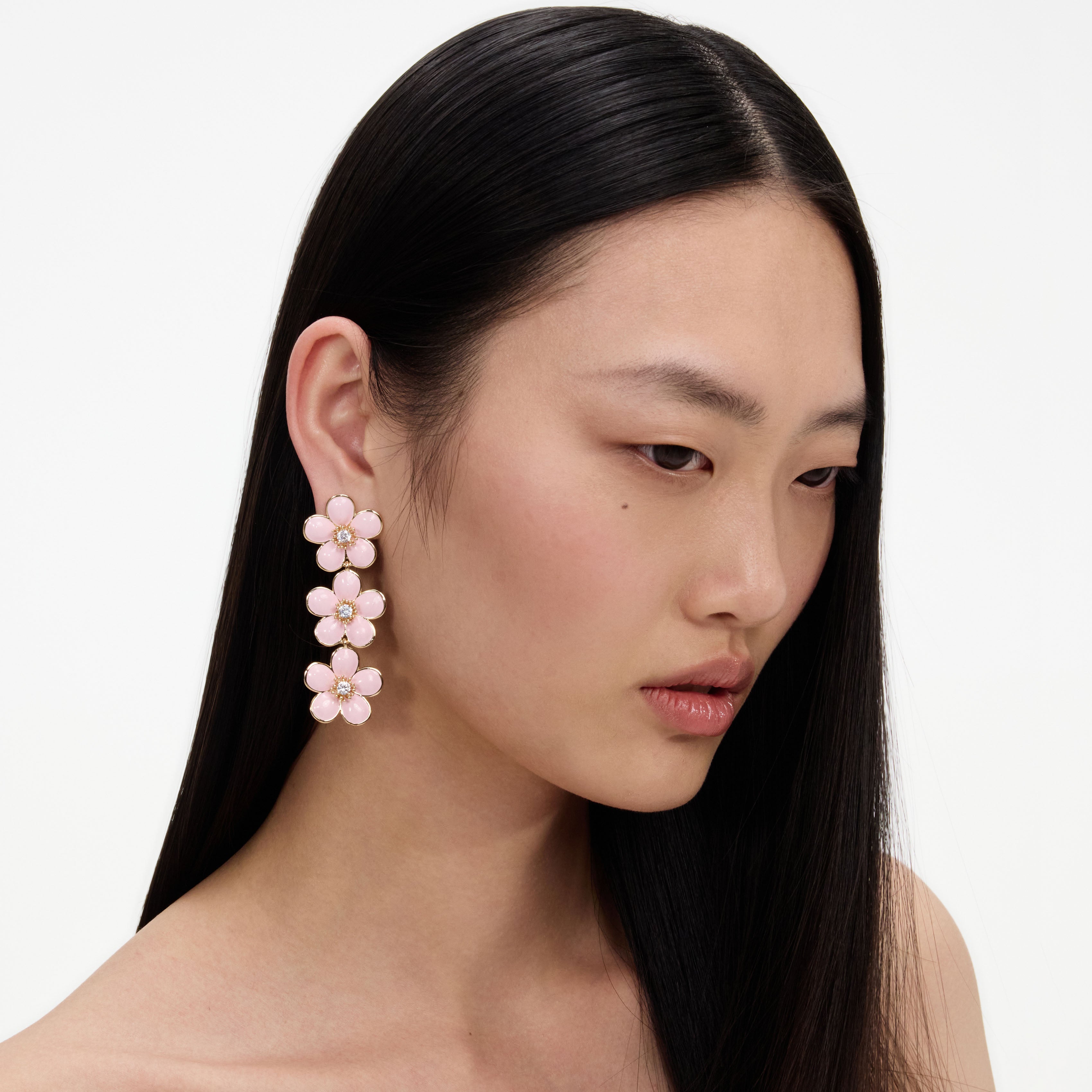 Self Portrait Pink Enamel Flower Ohrringe Rosa Tiered