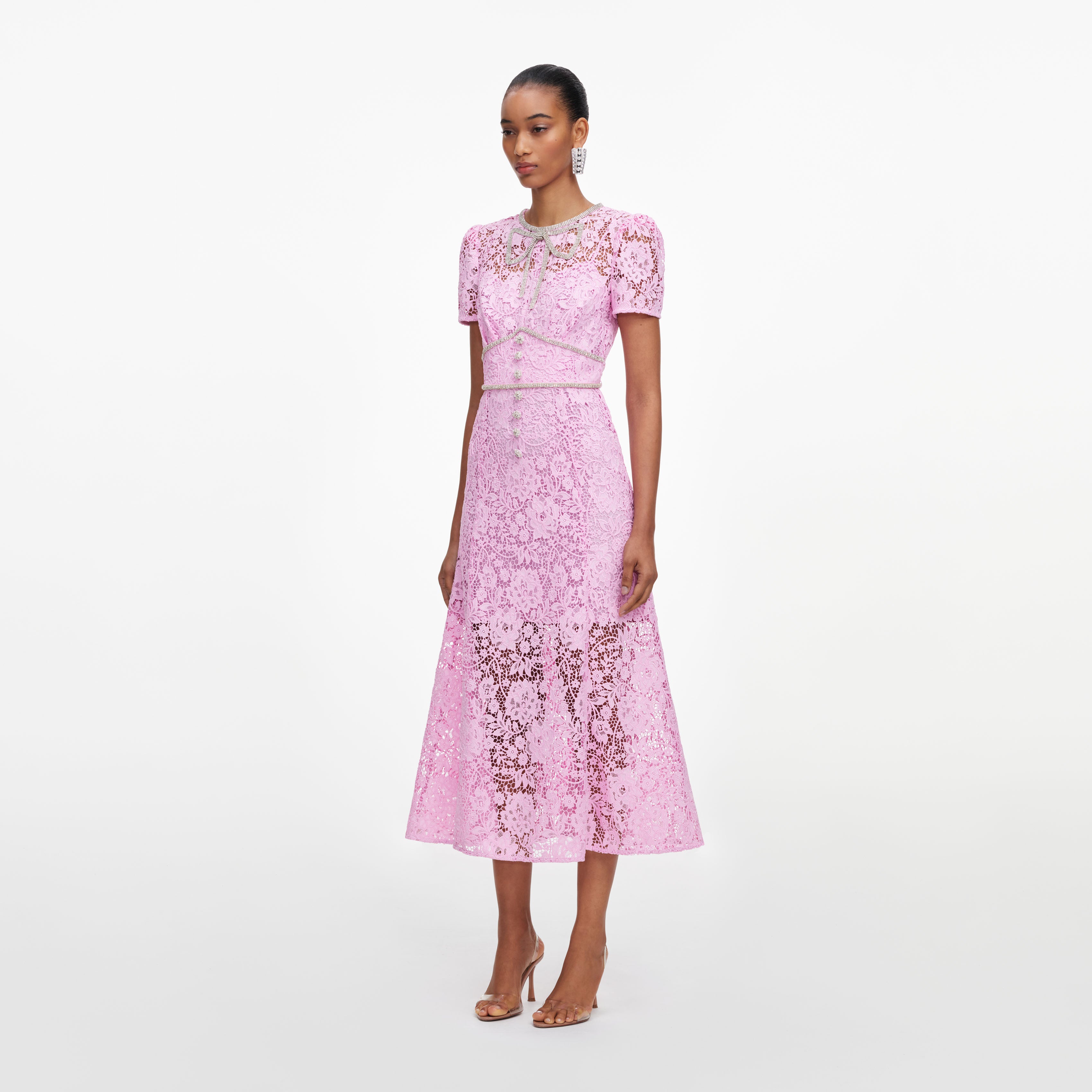 Self Portrait Pink Cord Lace Midikleid Rosa Spitze